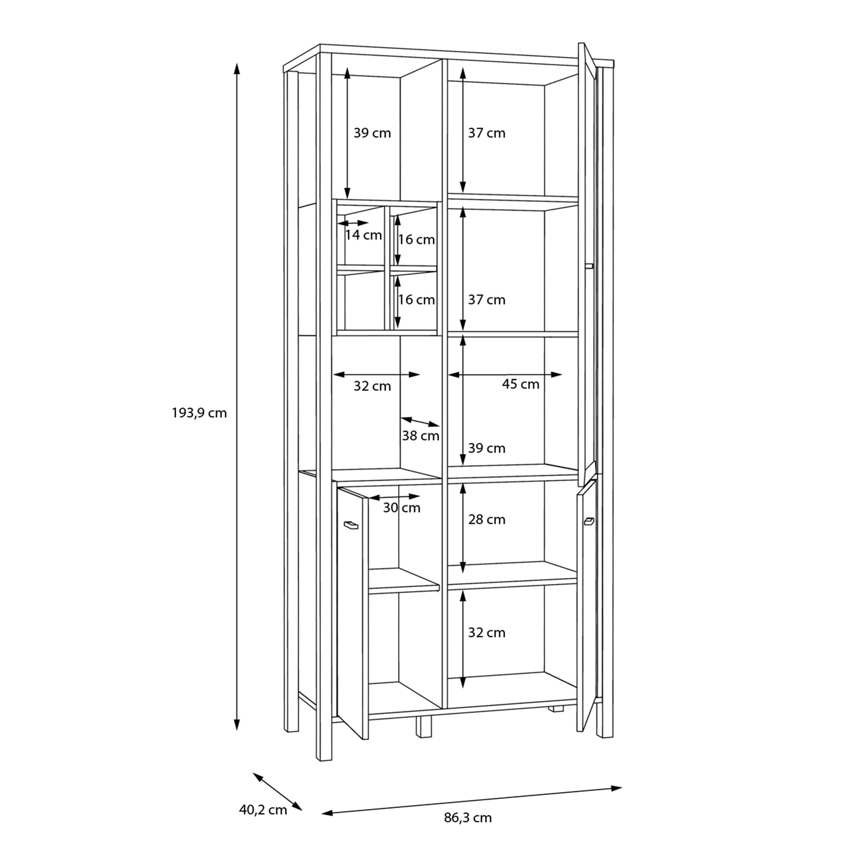 High Rock Display Cabinet in Matt Black/Riviera Oak – FTG, view 12