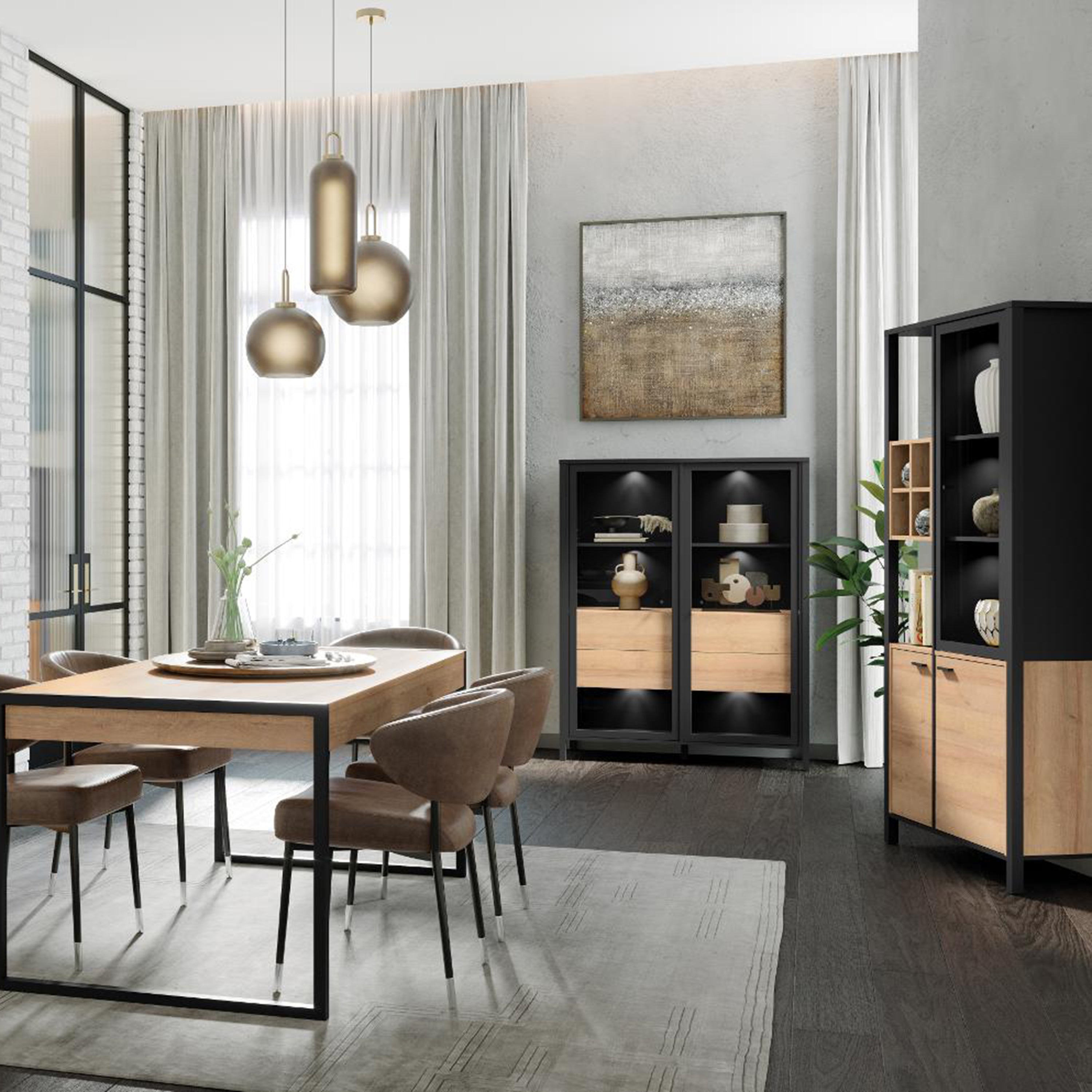 High Rock Display Cabinet in Matt Black/Riviera Oak – FTG, view 7