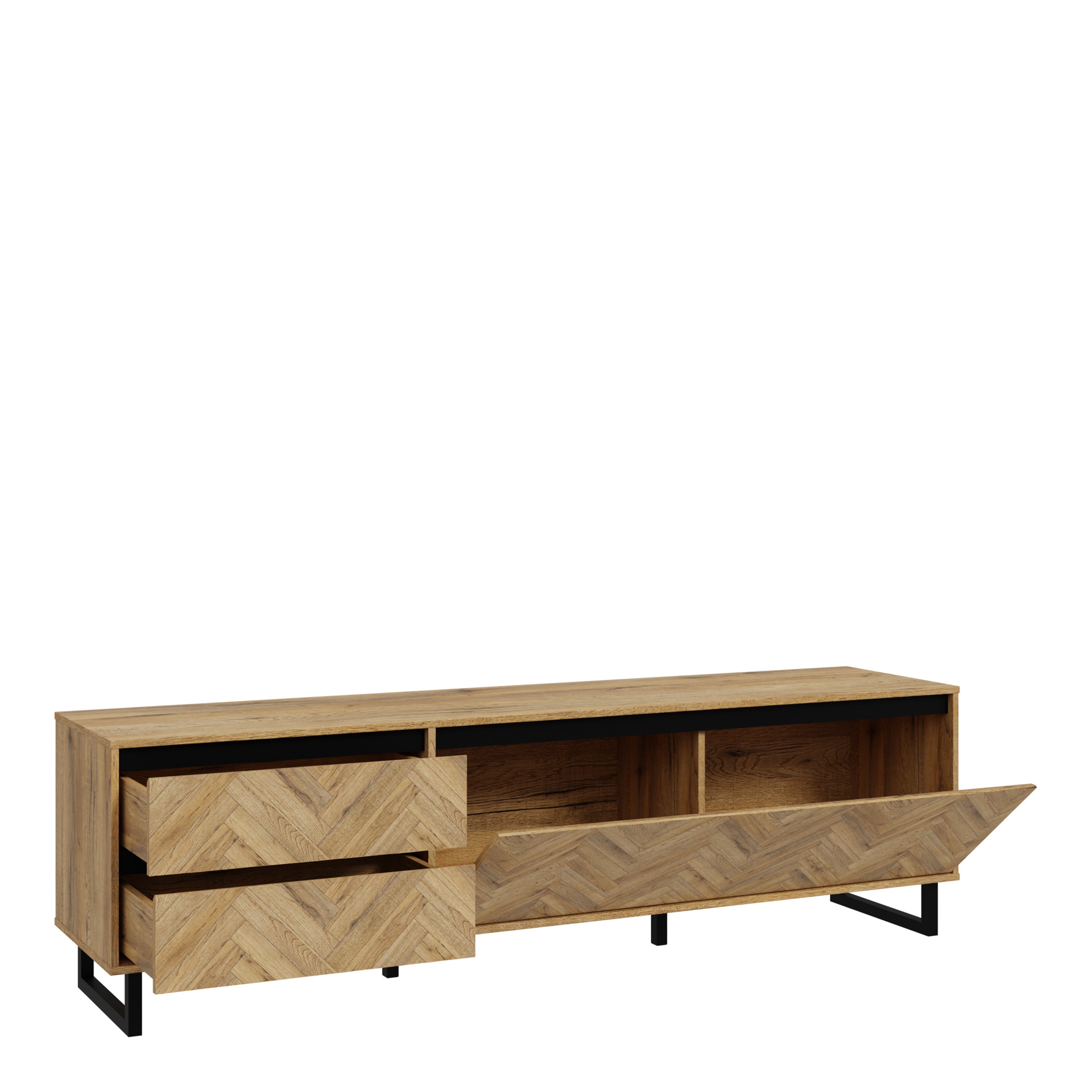 Nikomedes TV Unit in Spica Oak/Matt Black/Bartex Oak – FTG, view 3
