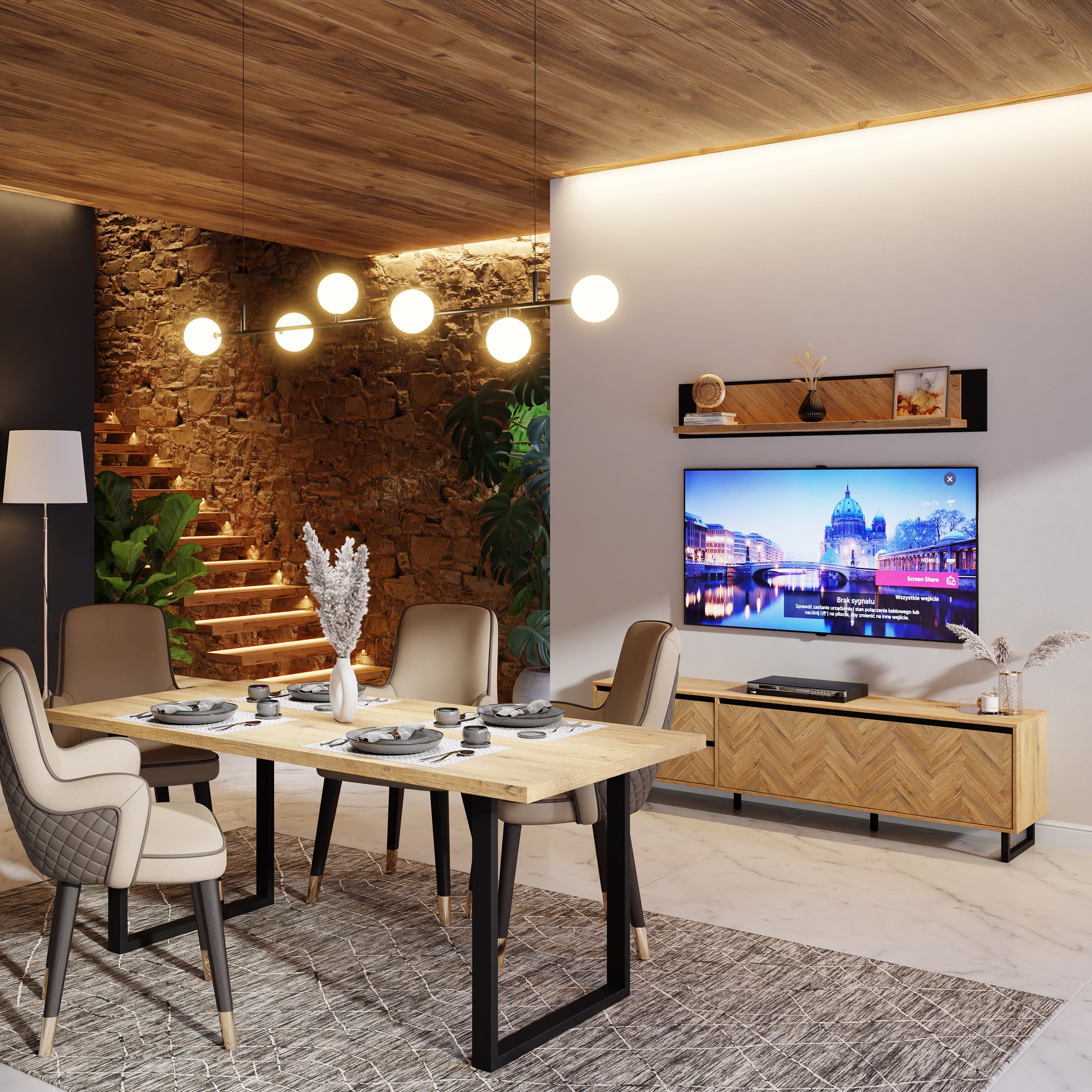 Nikomedes TV Unit in Spica Oak/Matt Black/Bartex Oak – FTG, view 5