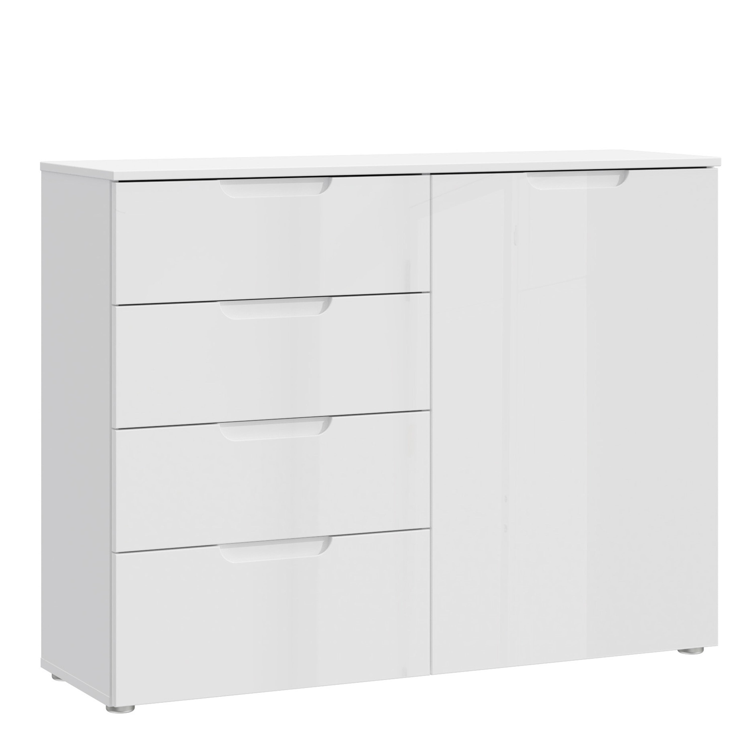 Sienna 4 Chest of Drawers 1 Door in White/White High Gloss – FTG