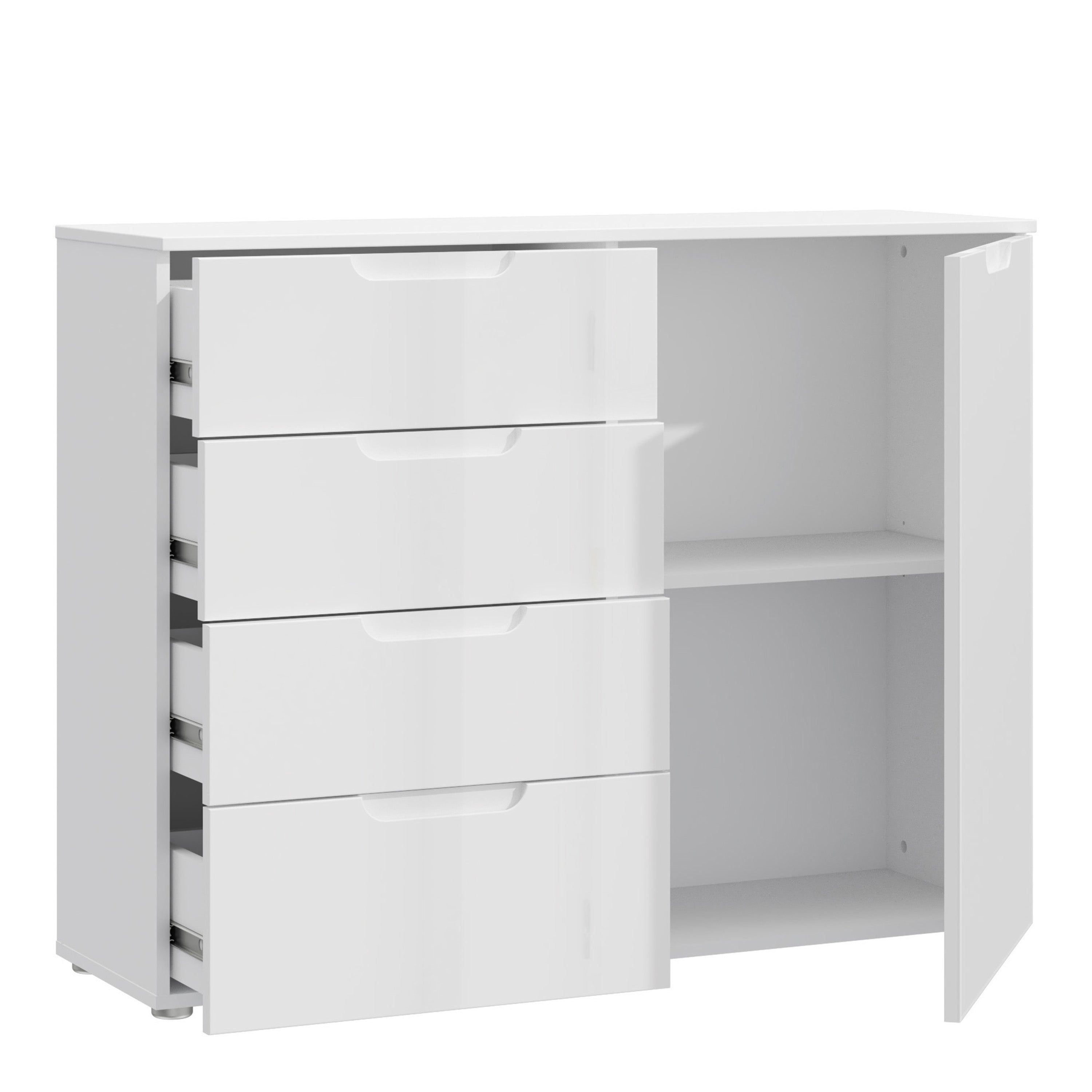 Sienna 4 Chest of Drawers 1 Door in White/White High Gloss – FTG, view 2