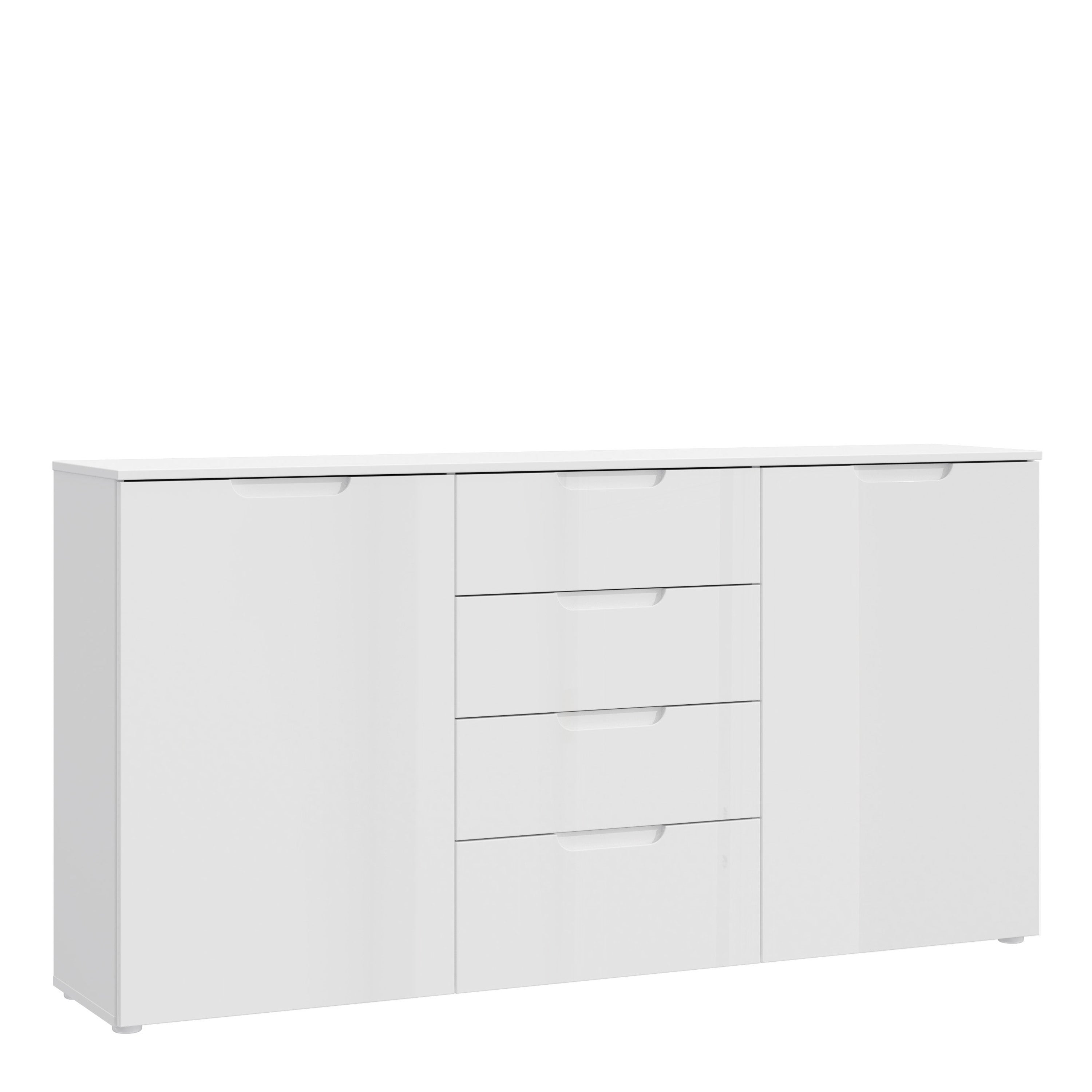 Sienna Wide Chest of 4 Drawers and 2 Doors in White/White High Gloss – FTG