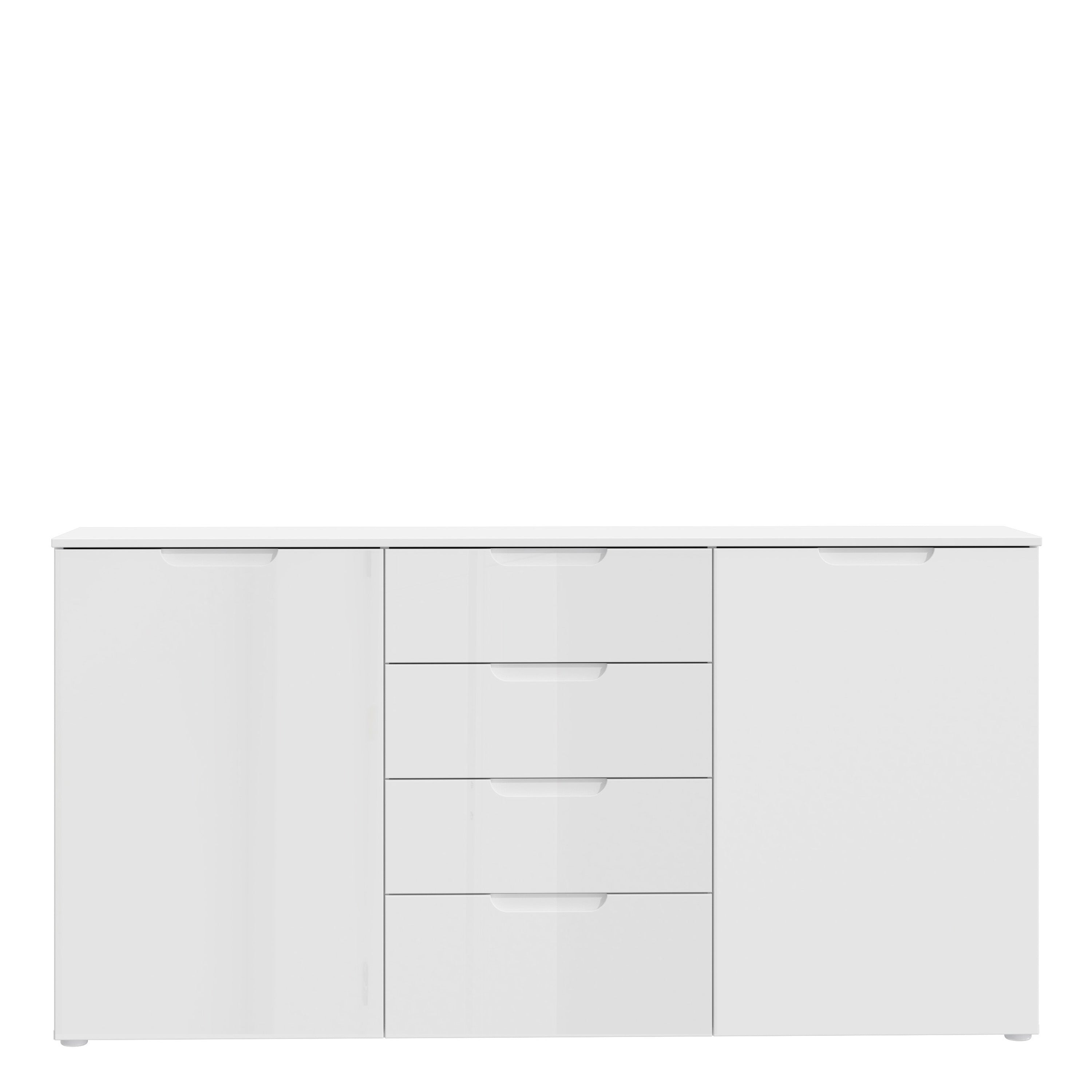 Sienna Wide Chest of 4 Drawers and 2 Doors in White/White High Gloss – FTG, view 2