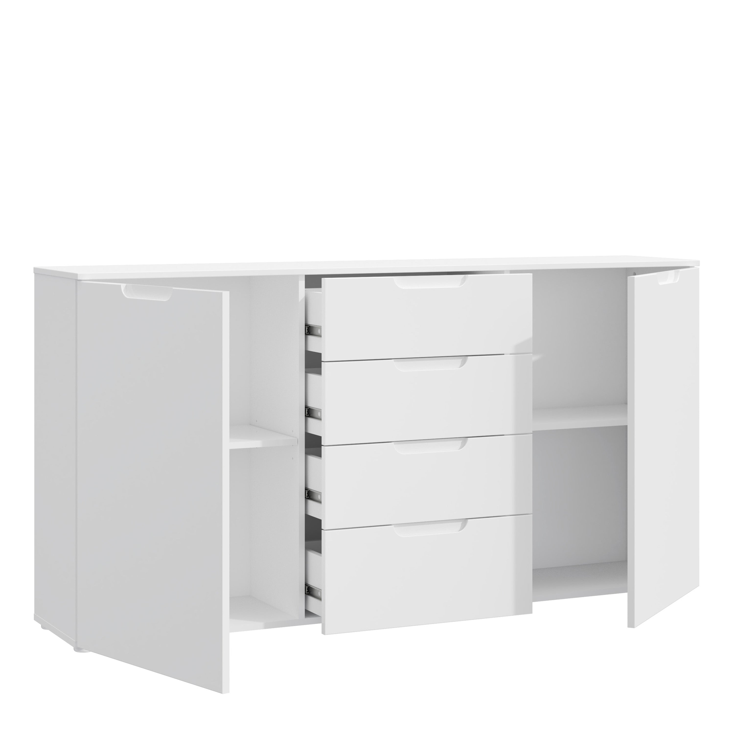 Sienna Wide Chest of 4 Drawers and 2 Doors in White/White High Gloss – FTG, view 3