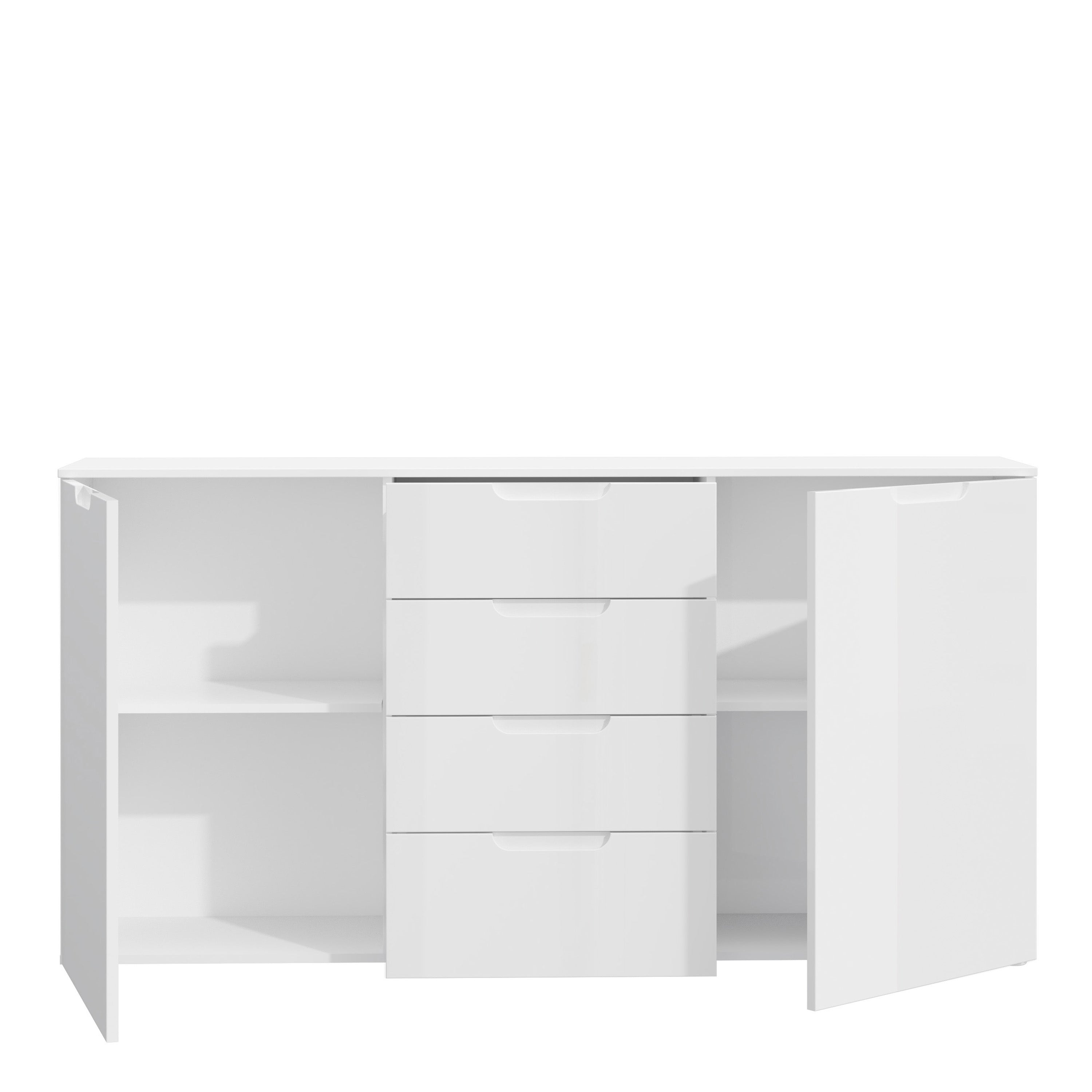 Sienna Wide Chest of 4 Drawers and 2 Doors in White/White High Gloss – FTG, view 4