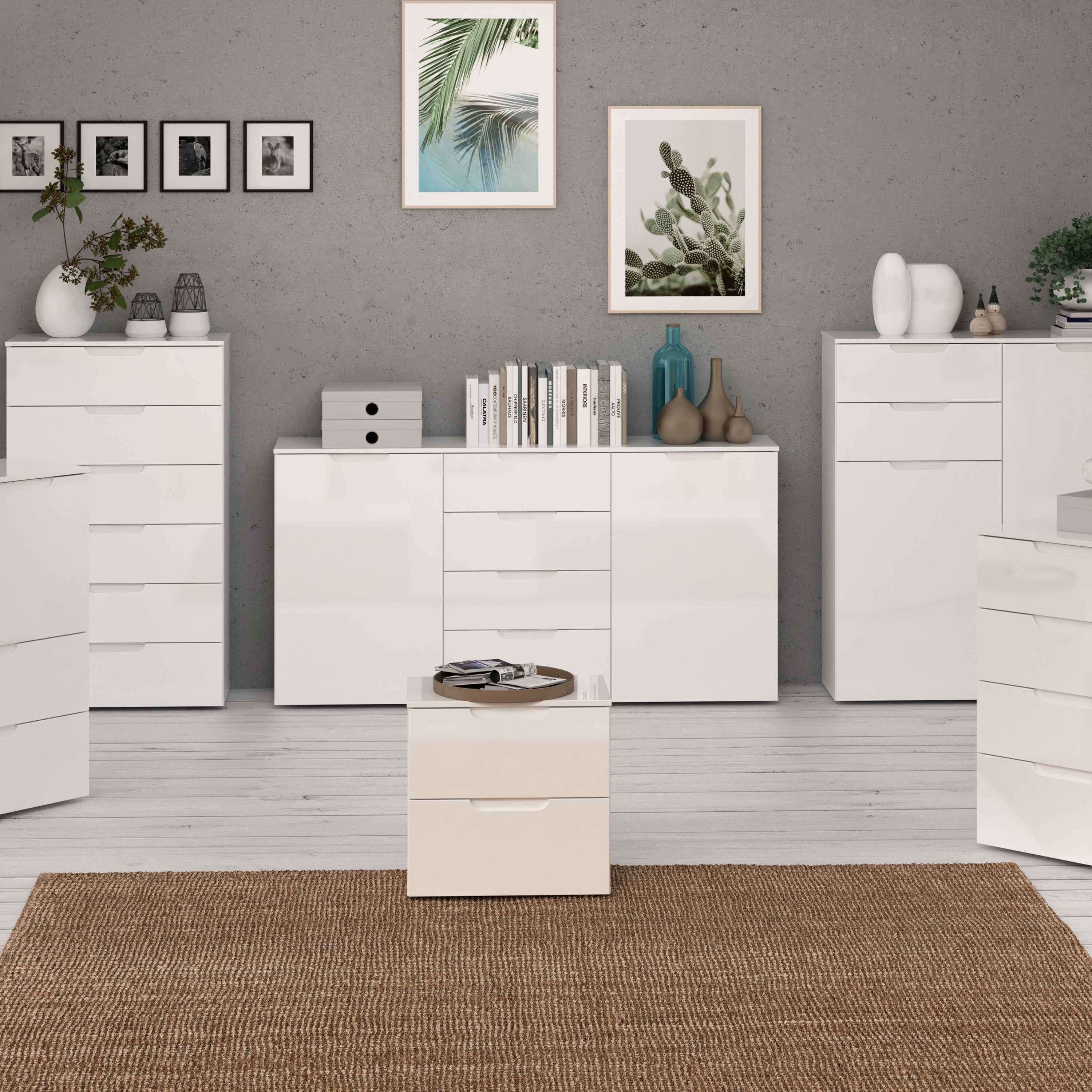 Sienna Wide Chest of 4 Drawers and 2 Doors in White/White High Gloss – FTG, view 6
