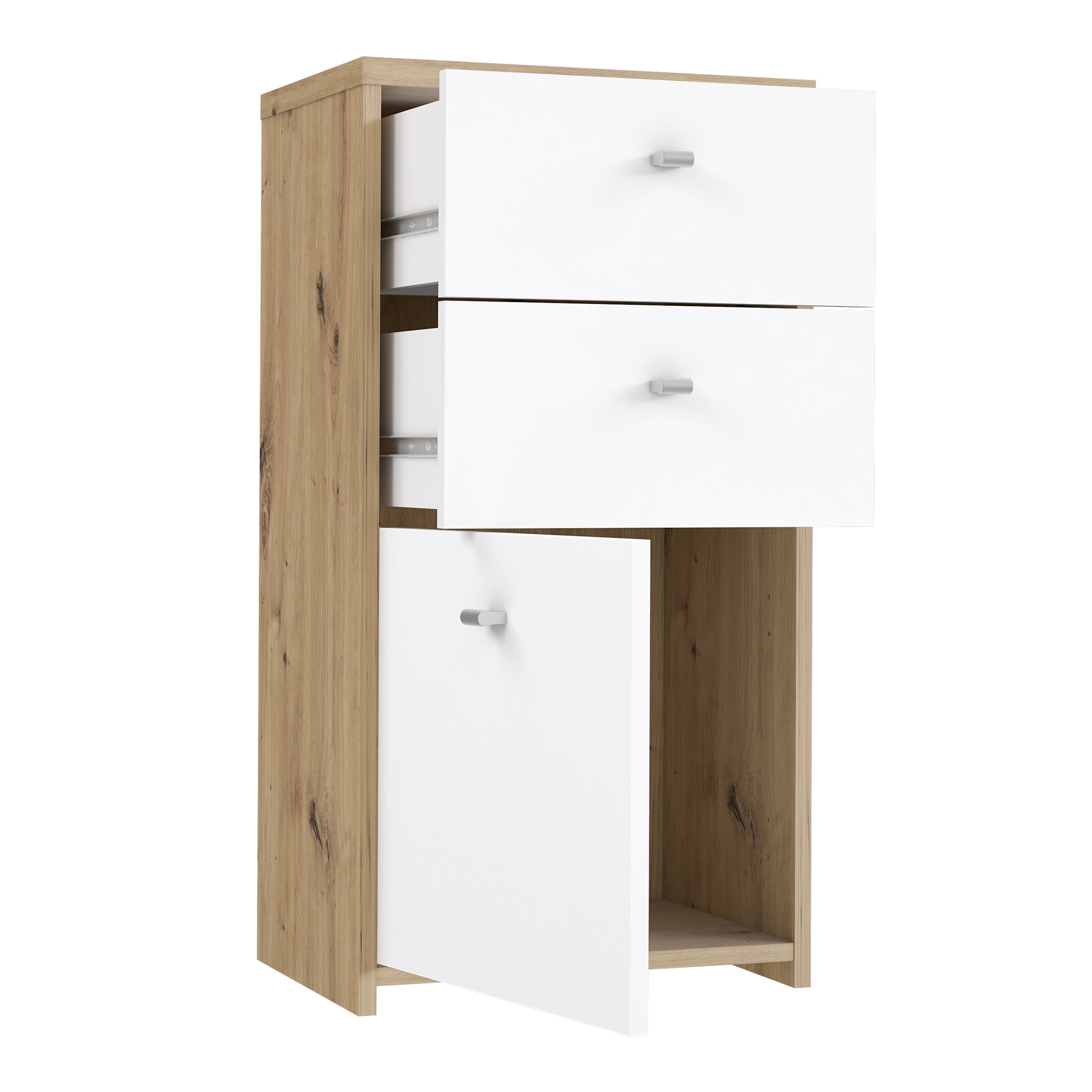 Best Chest Storage Cabinet 2 Drawers 1 Door in Artisan Oak/White – FTG, view 5