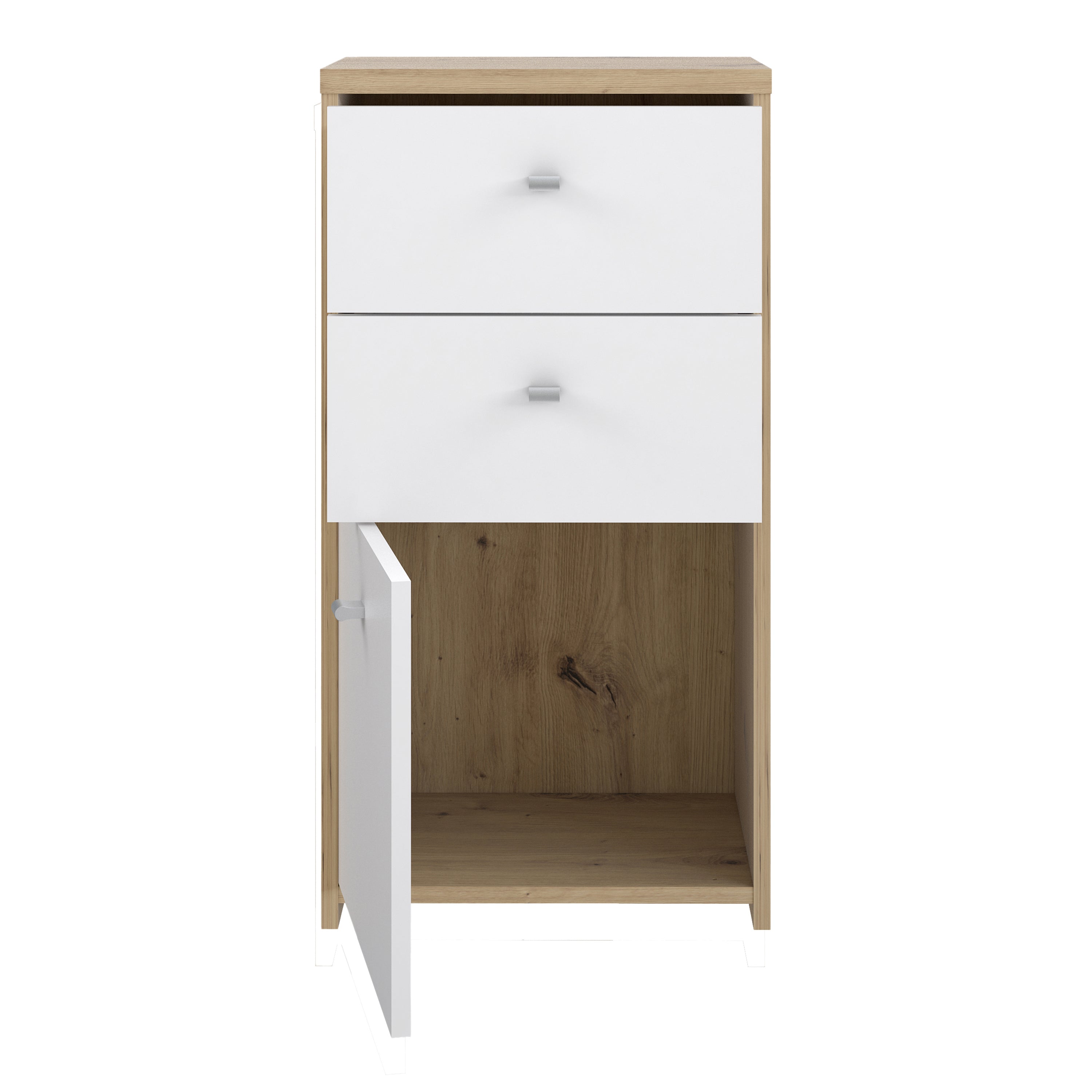 Best Chest Storage Cabinet 2 Drawers 1 Door in Artisan Oak/White – FTG, view 6