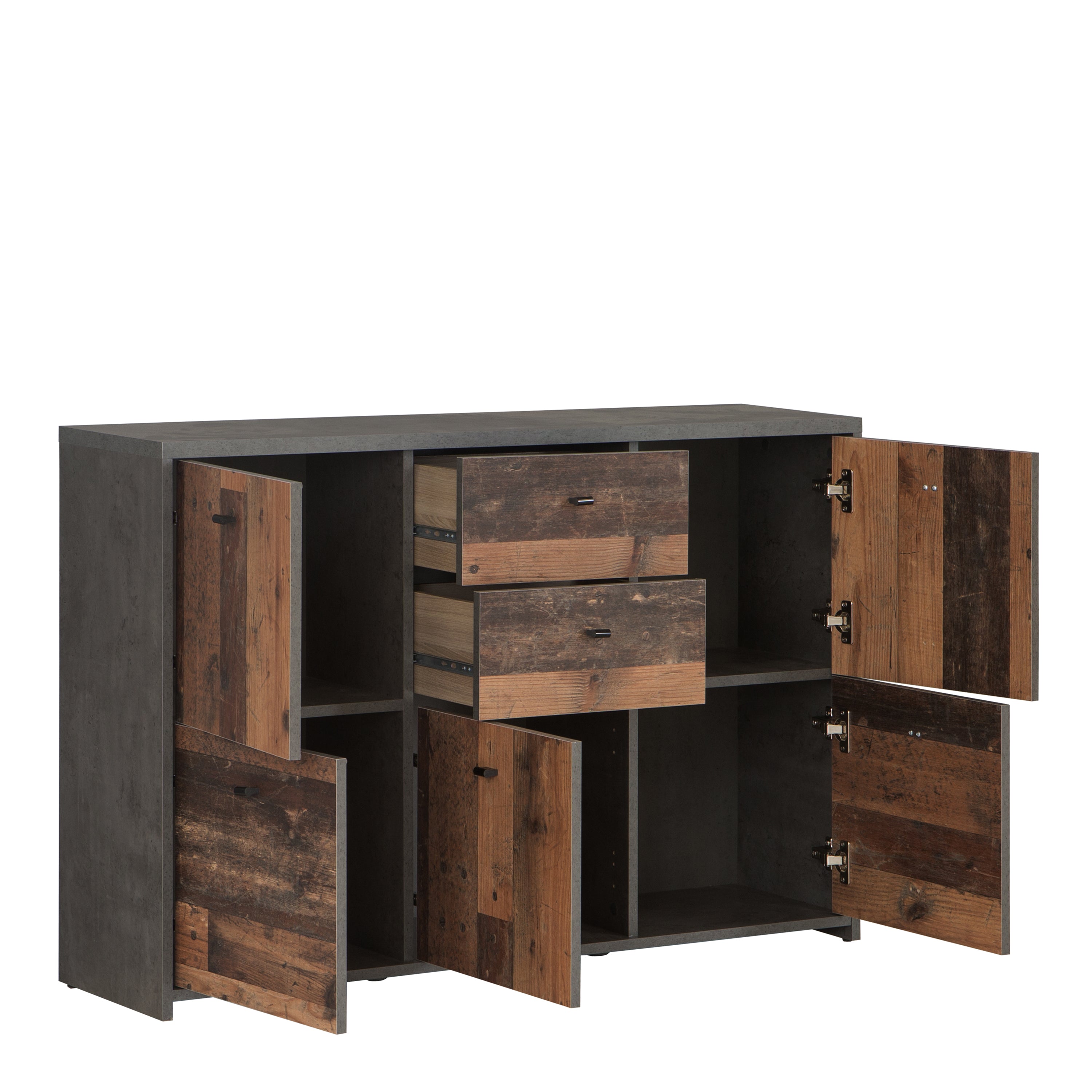 Best Chest Storage Cabinet with 2 Drawers and 5 Doors in Concrete Optic Dark Grey/Old - Wood Vintage – FTG, view 3