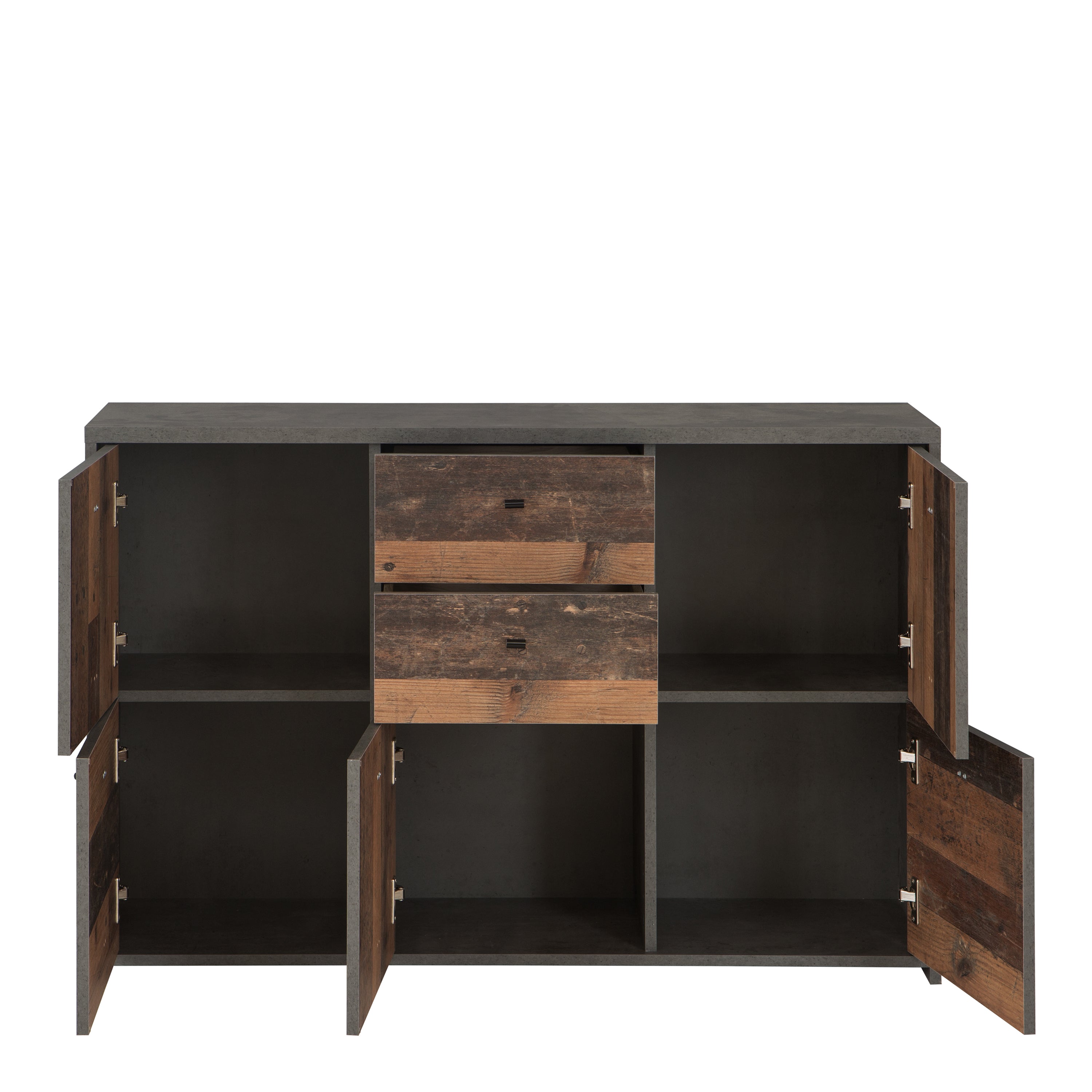 Best Chest Storage Cabinet with 2 Drawers and 5 Doors in Concrete Optic Dark Grey/Old - Wood Vintage – FTG, view 4