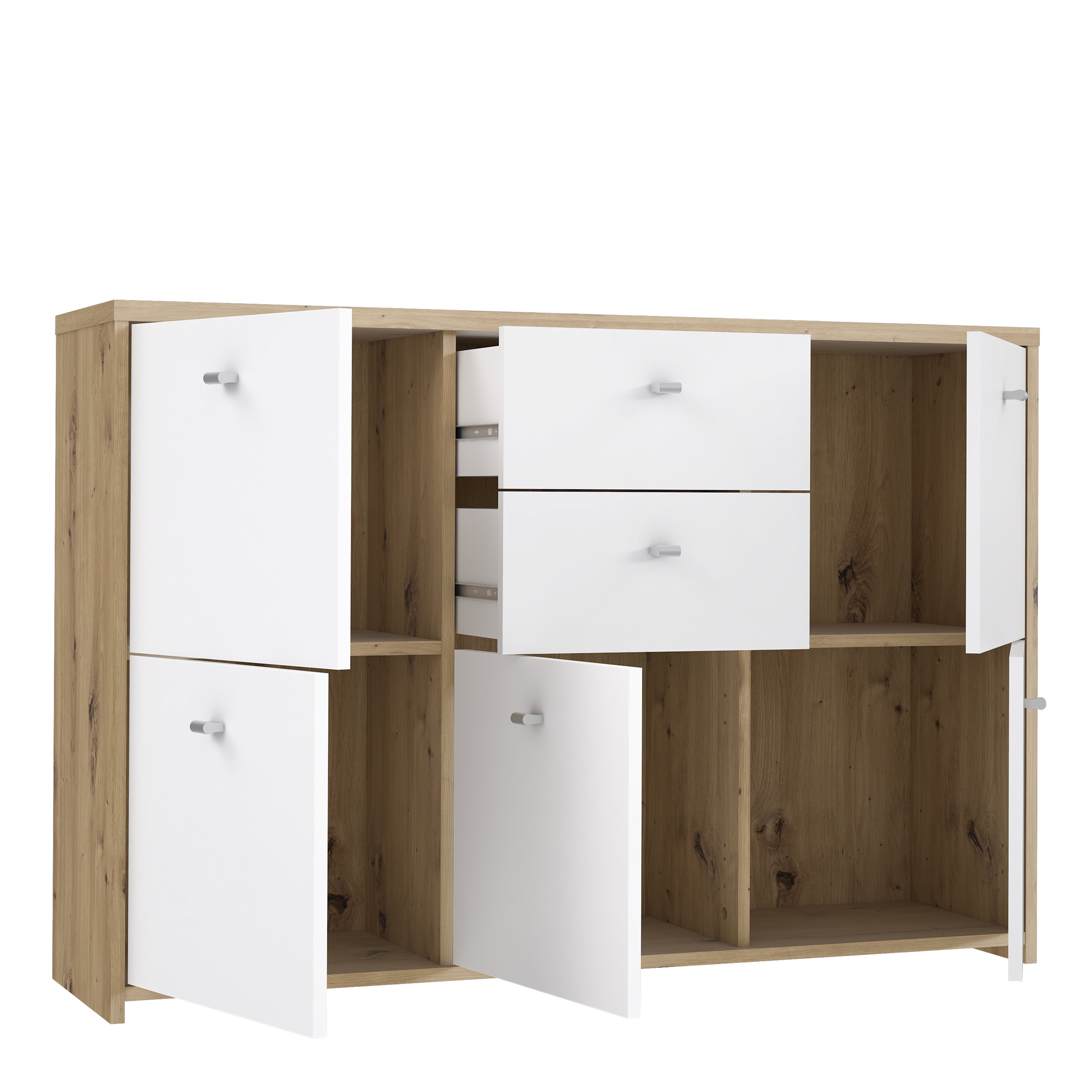 Best Chest Storage Cabinet with 2 Drawers and 5 Doors in Artisan Oak/White – FTG, view 5