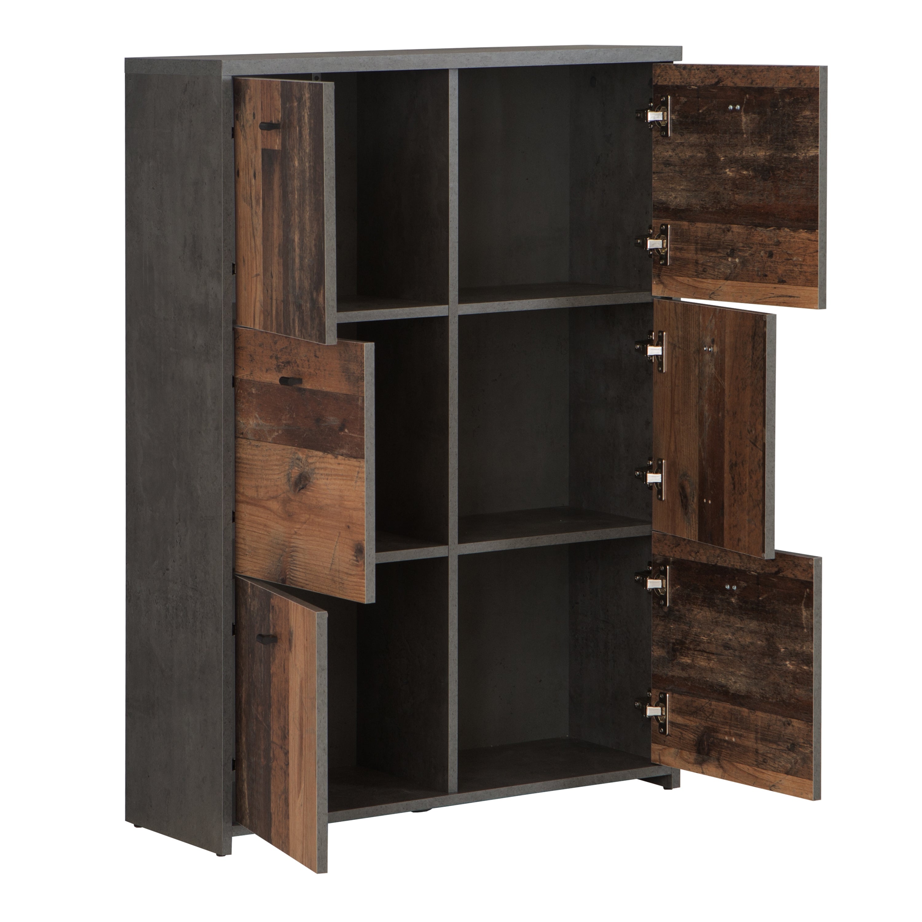 Best Chest Storage Cabinet with 6 Doors in Concrete Optic Dark Grey/Old - Wood Vintage – FTG, view 3