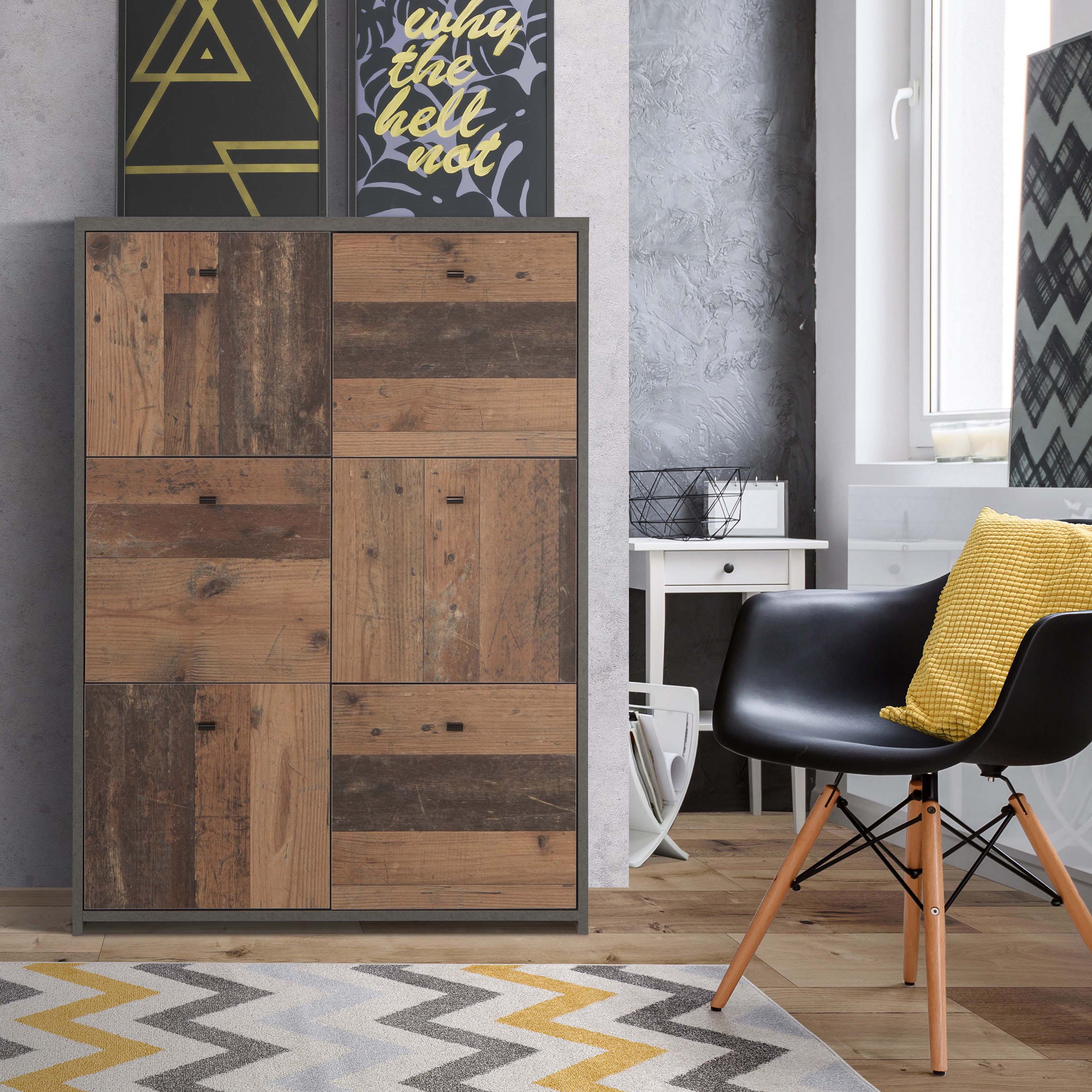 Best Chest Storage Cabinet with 6 Doors in Concrete Optic Dark Grey/Old - Wood Vintage – FTG, view 5