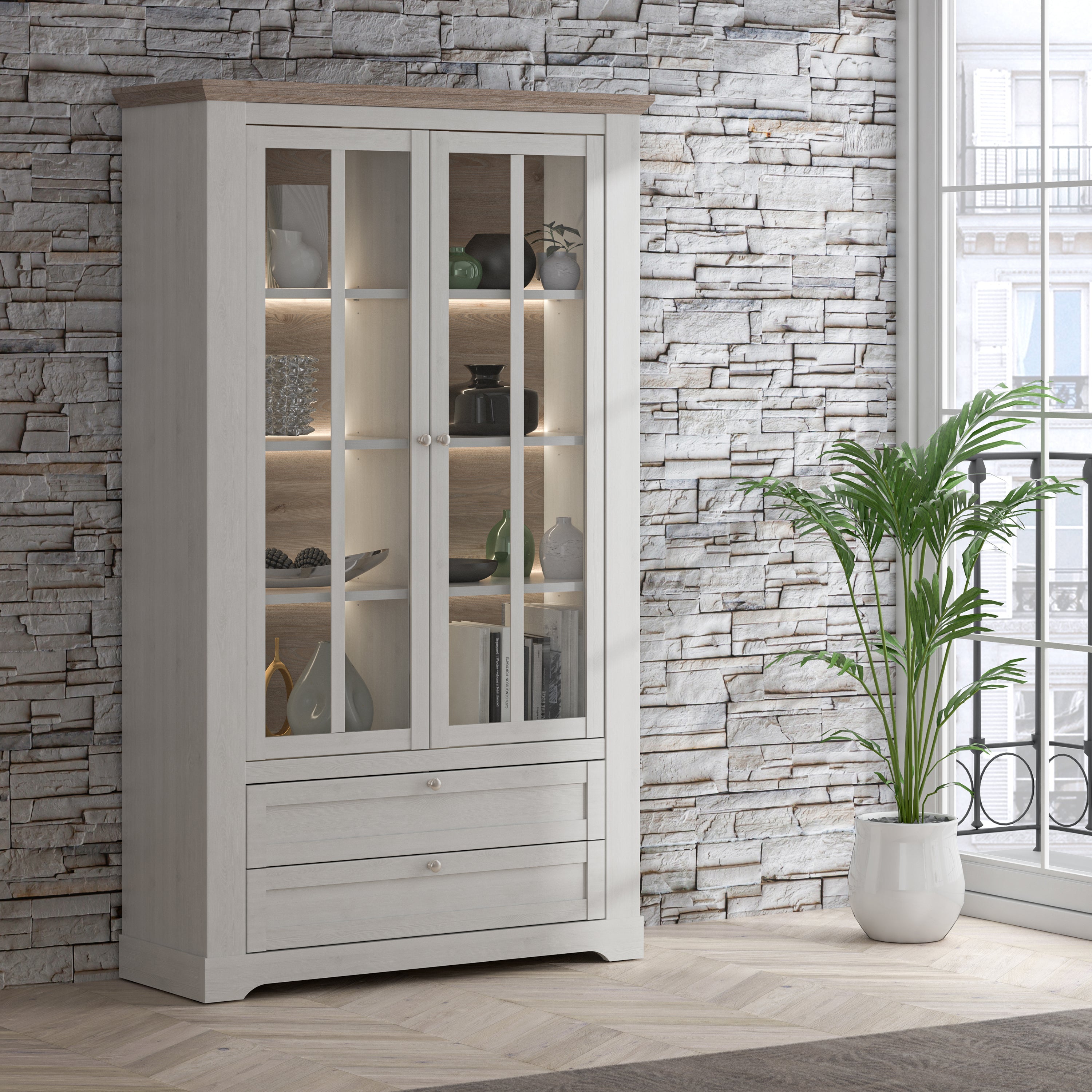 Illoppa Display Cabinet in Snowy Oak/Oak Nelson – FTG, view 5