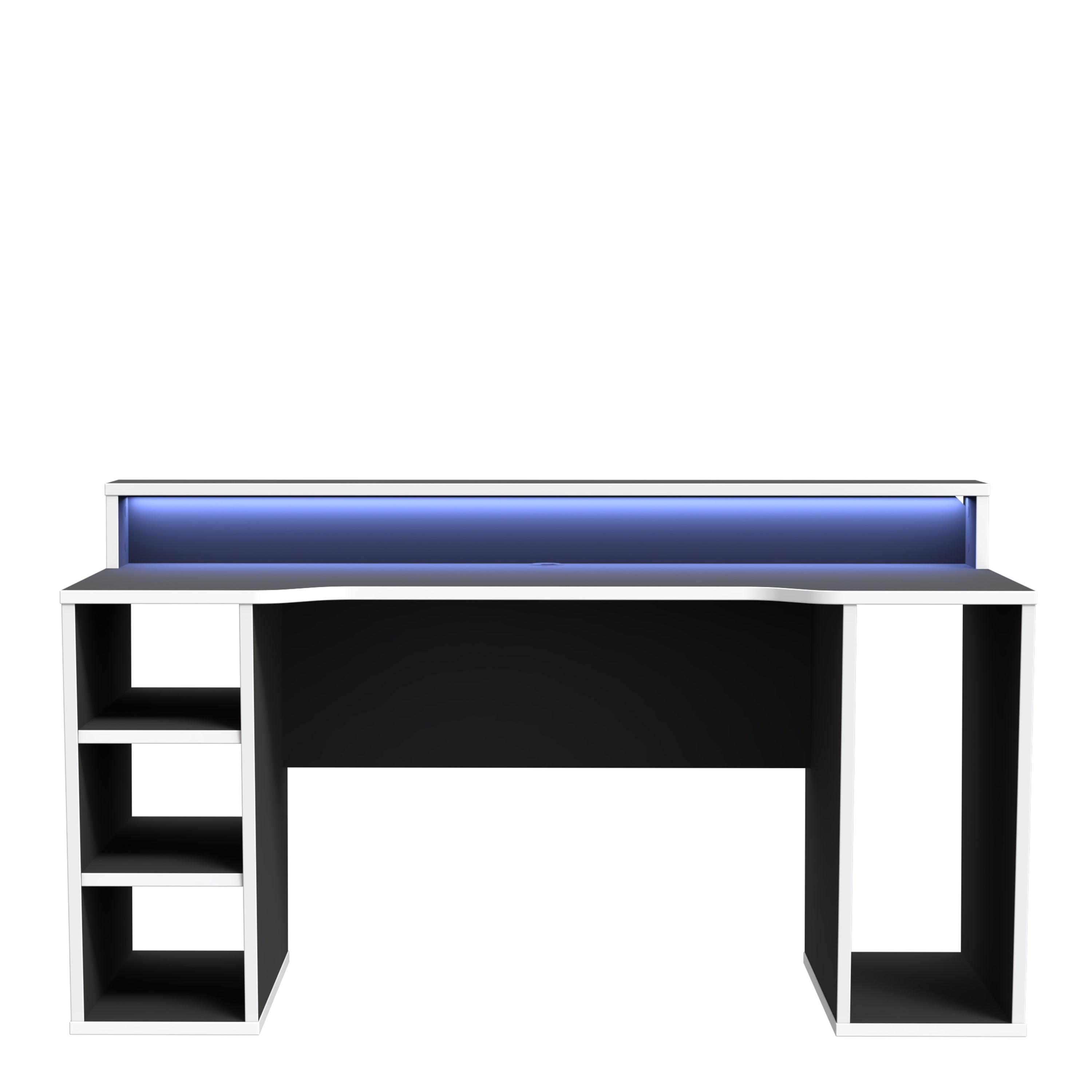 Tezaur Black Gaming Desk with White Trim and Colour Changing LED – FTG, view 2