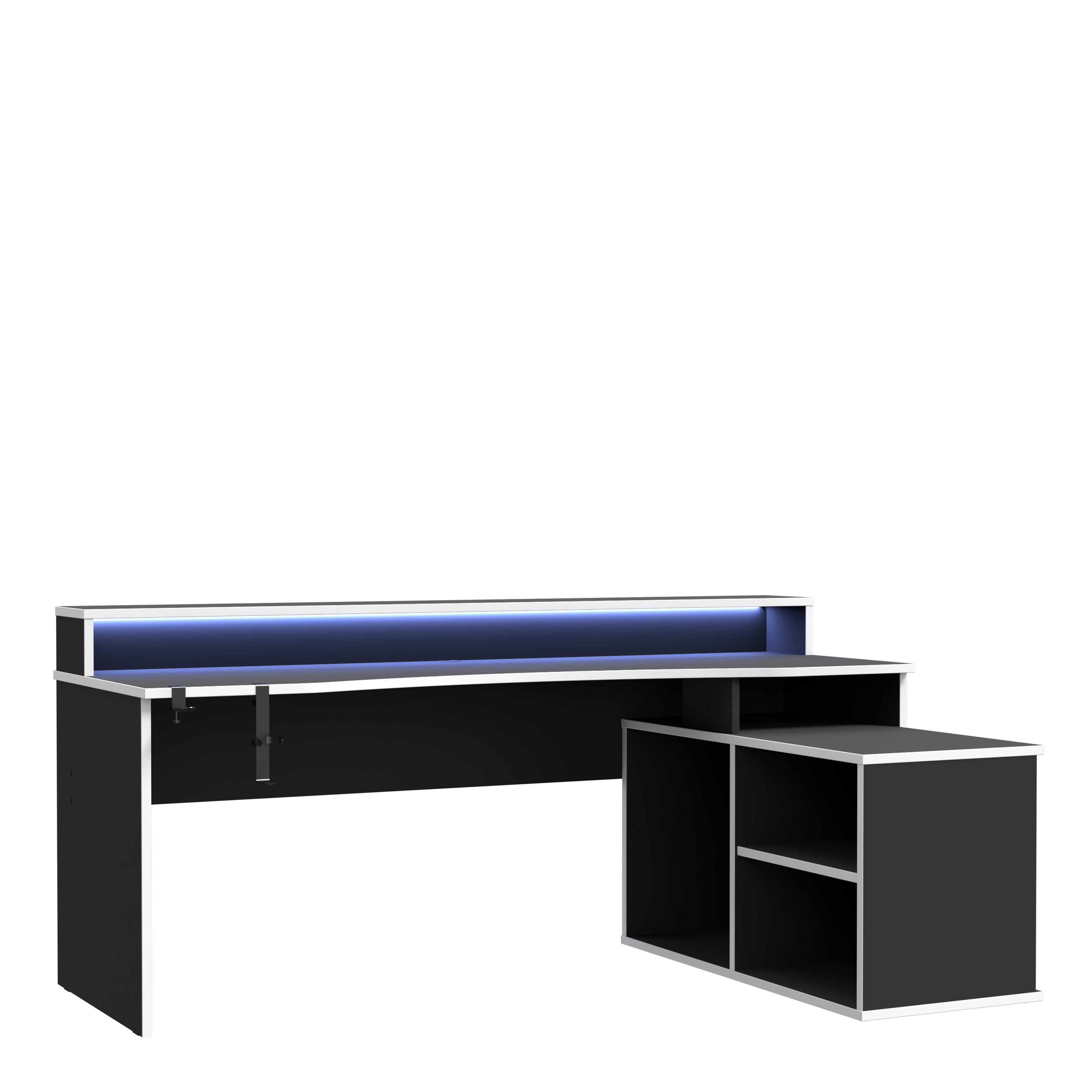Tezaur Black Storage Gaming Desk 3 Shelves with Colour Changing LED – FTG