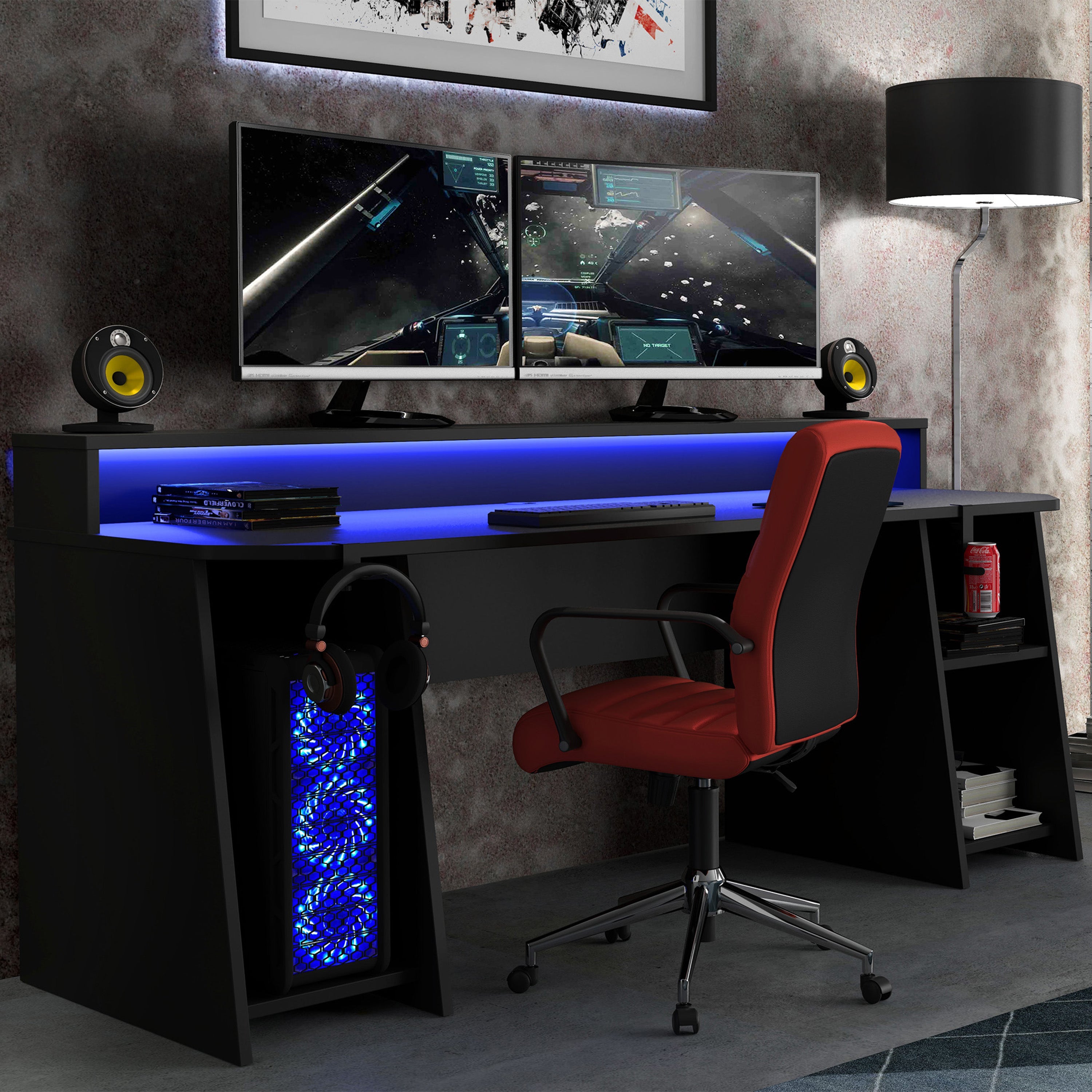Tezaur Wide Black Gaming Desk with Colour Changing LED – FTG, view 2