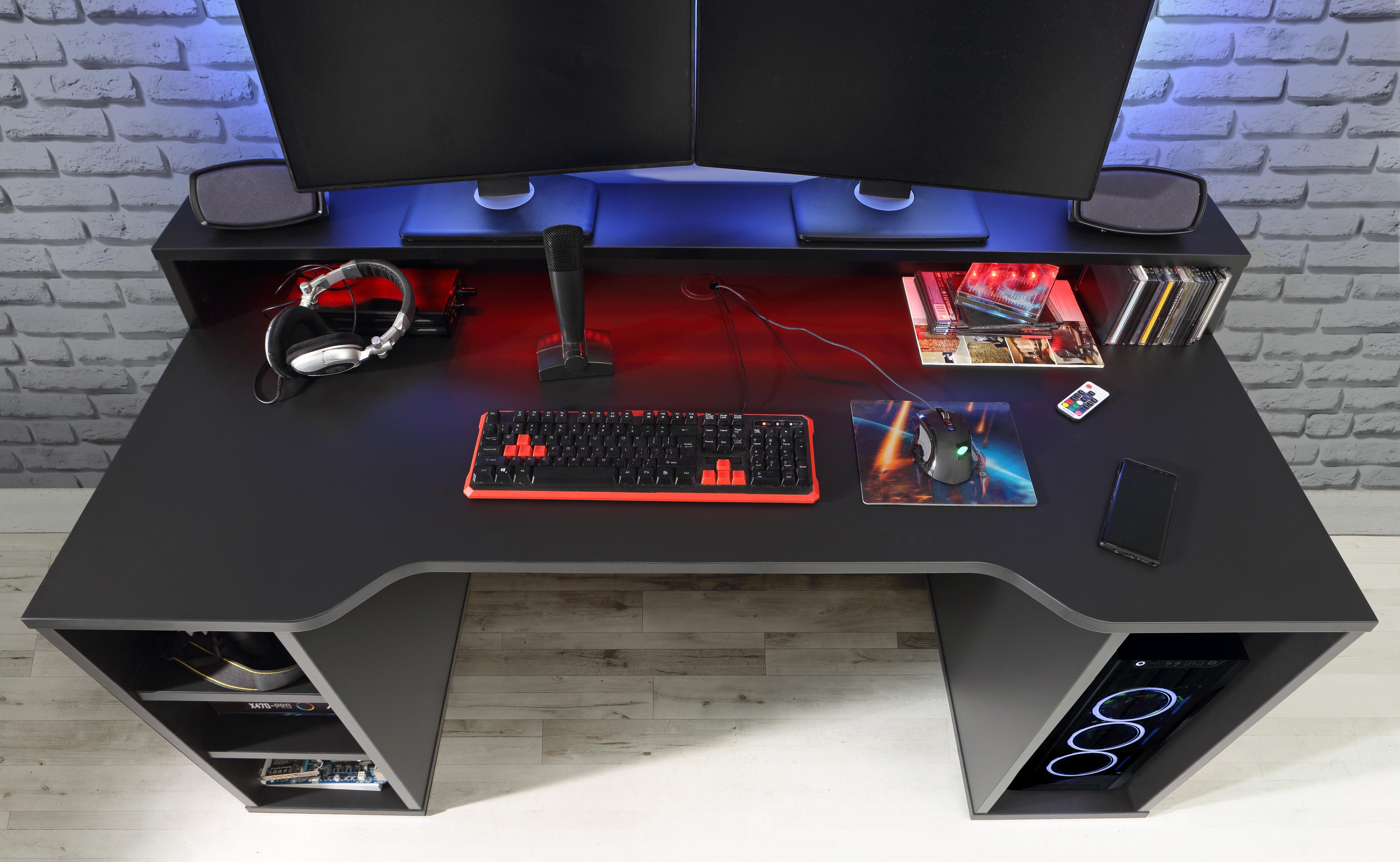 Tezaur Wide Black Gaming Desk with Colour Changing LED – FTG, view 3