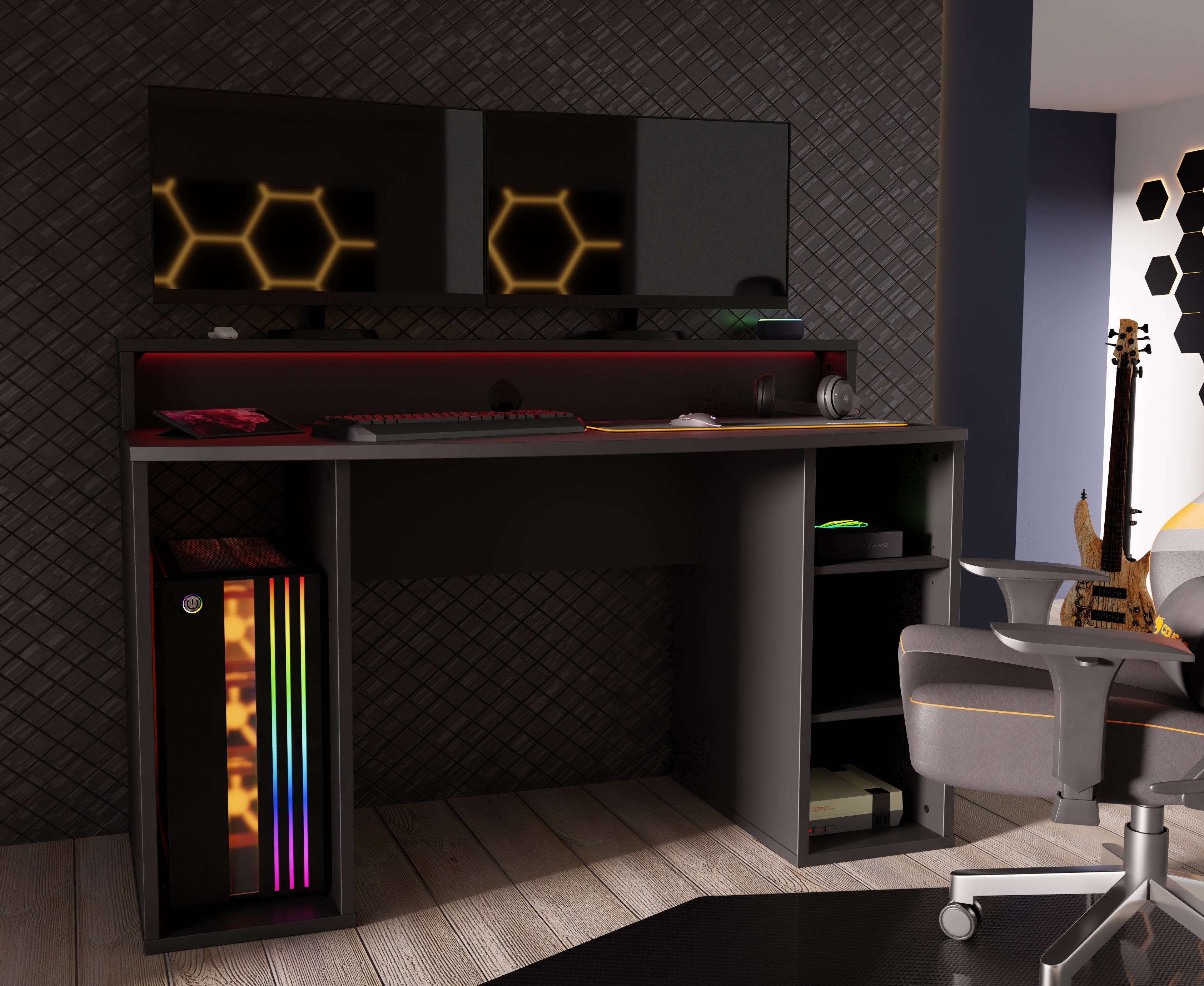 Tezaur Black Gaming Desk with Colour Changing LED – FTG, view 5