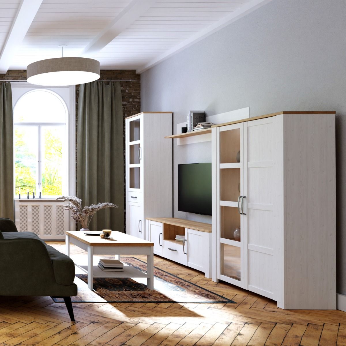 Bohol Display Cabinet inc. 2x LED Lights in Riviera Oak/White – FTG, view 6