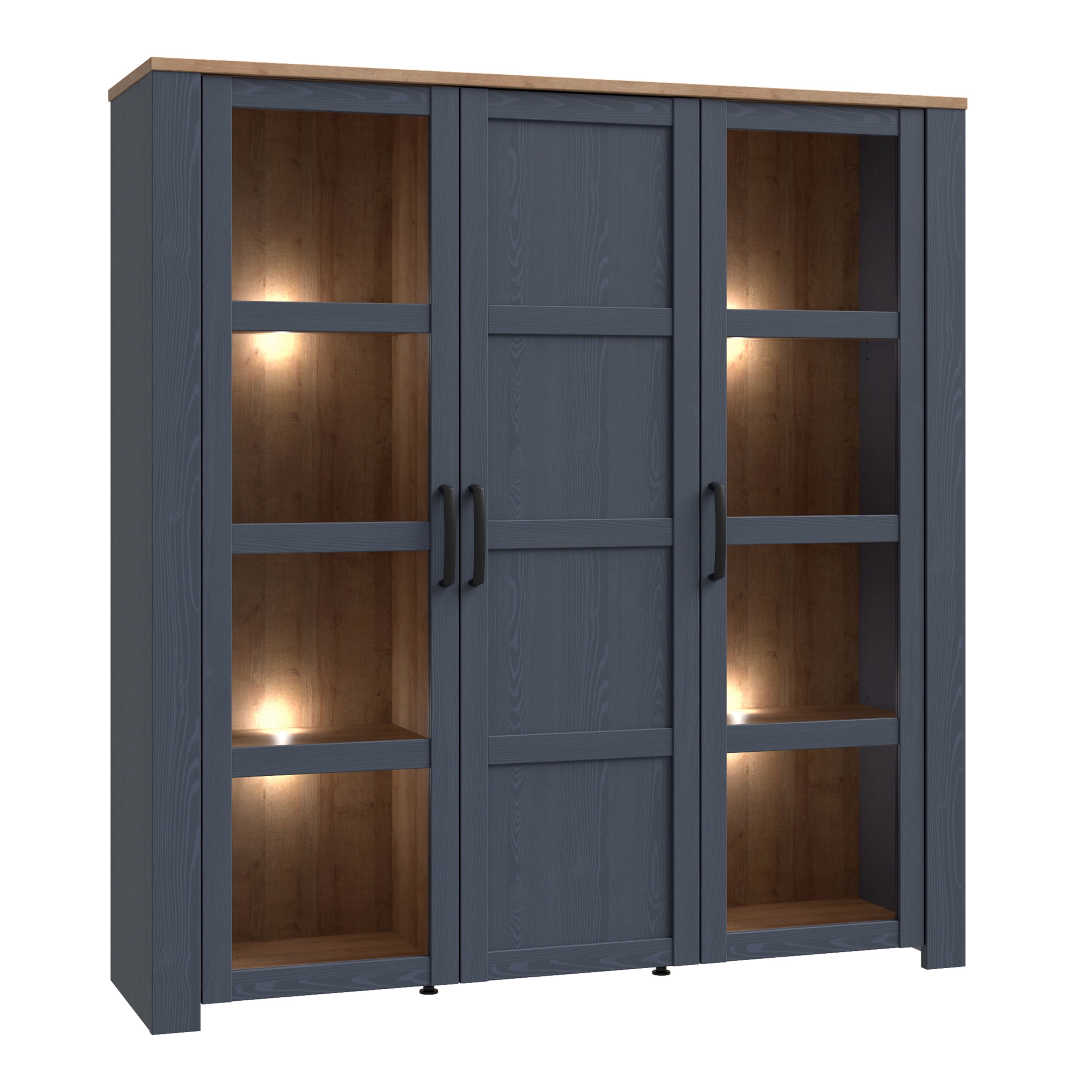 Bohol Large Display Cabinet inc. 4x LED Lights in Riviera Oak/Navy – FTG