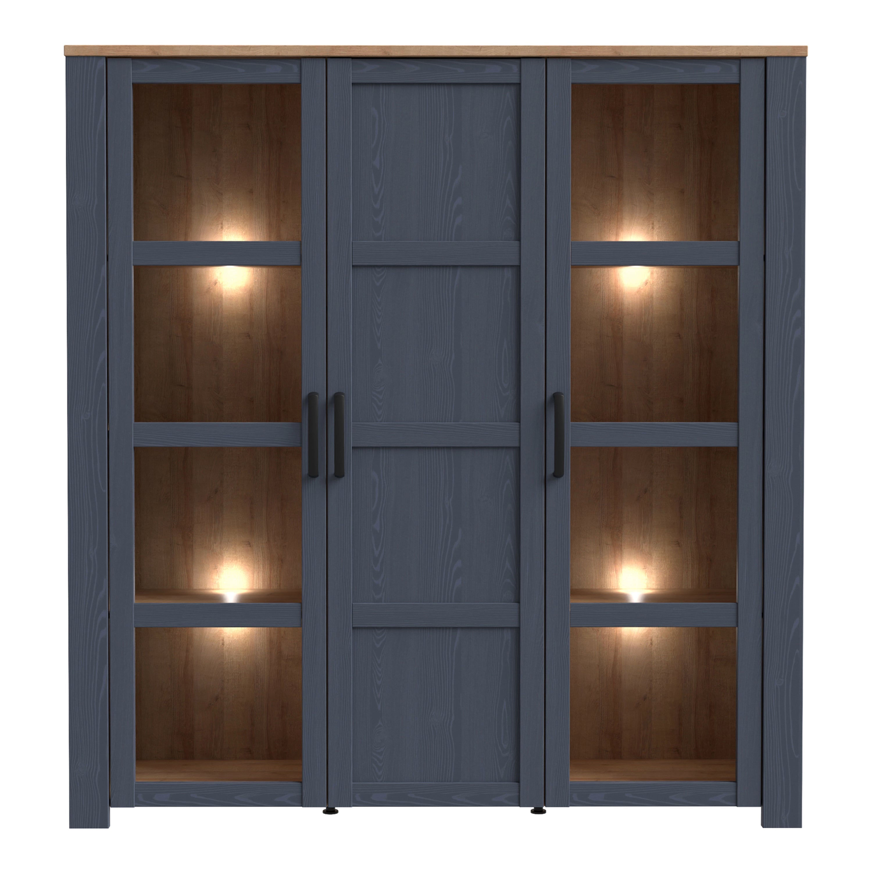 Bohol Large Display Cabinet inc. 4x LED Lights in Riviera Oak/Navy – FTG, view 2