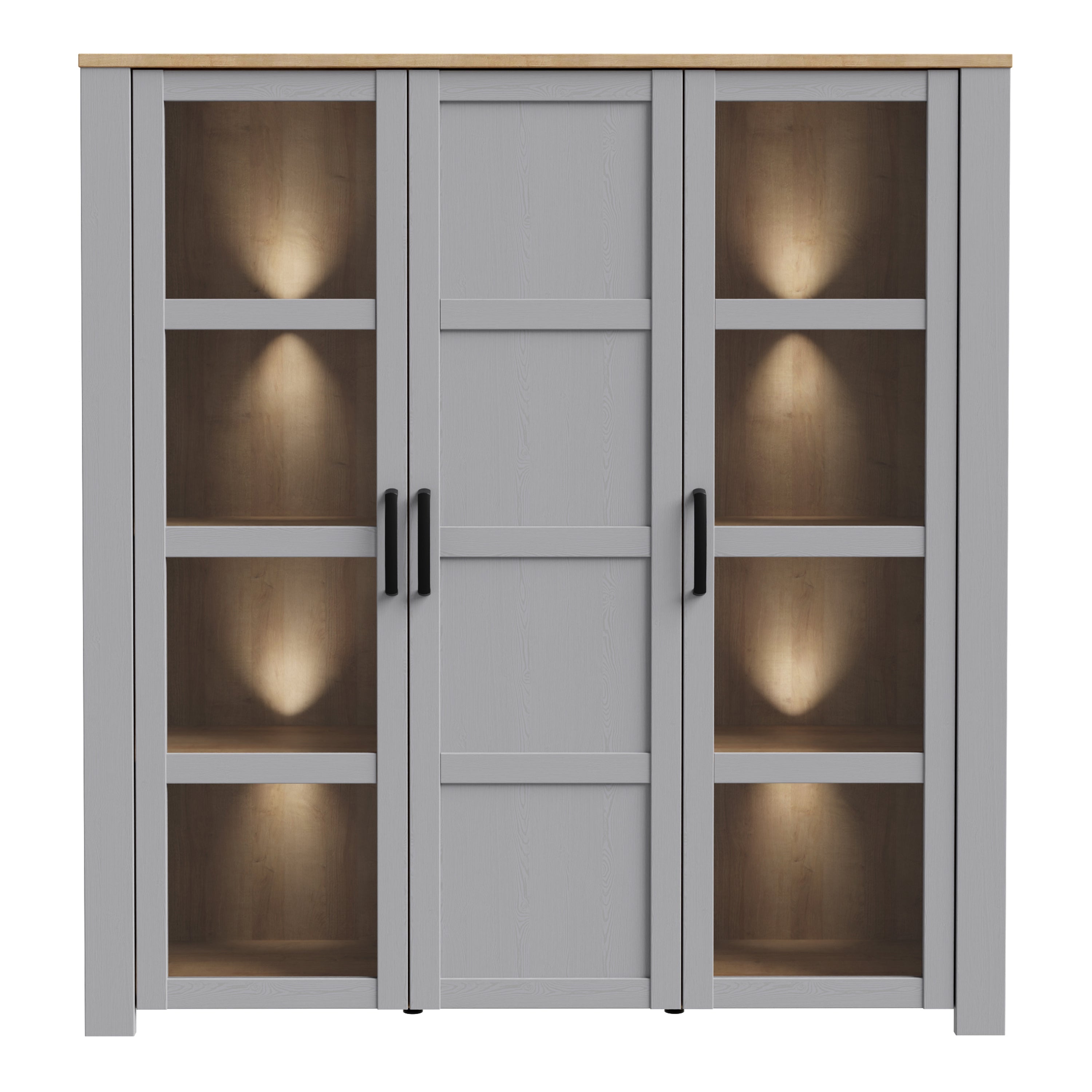 Bohol Large Display Cabinet inc. 4x LED Lights in Riviera Oak/Grey Oak – FTG, view 2