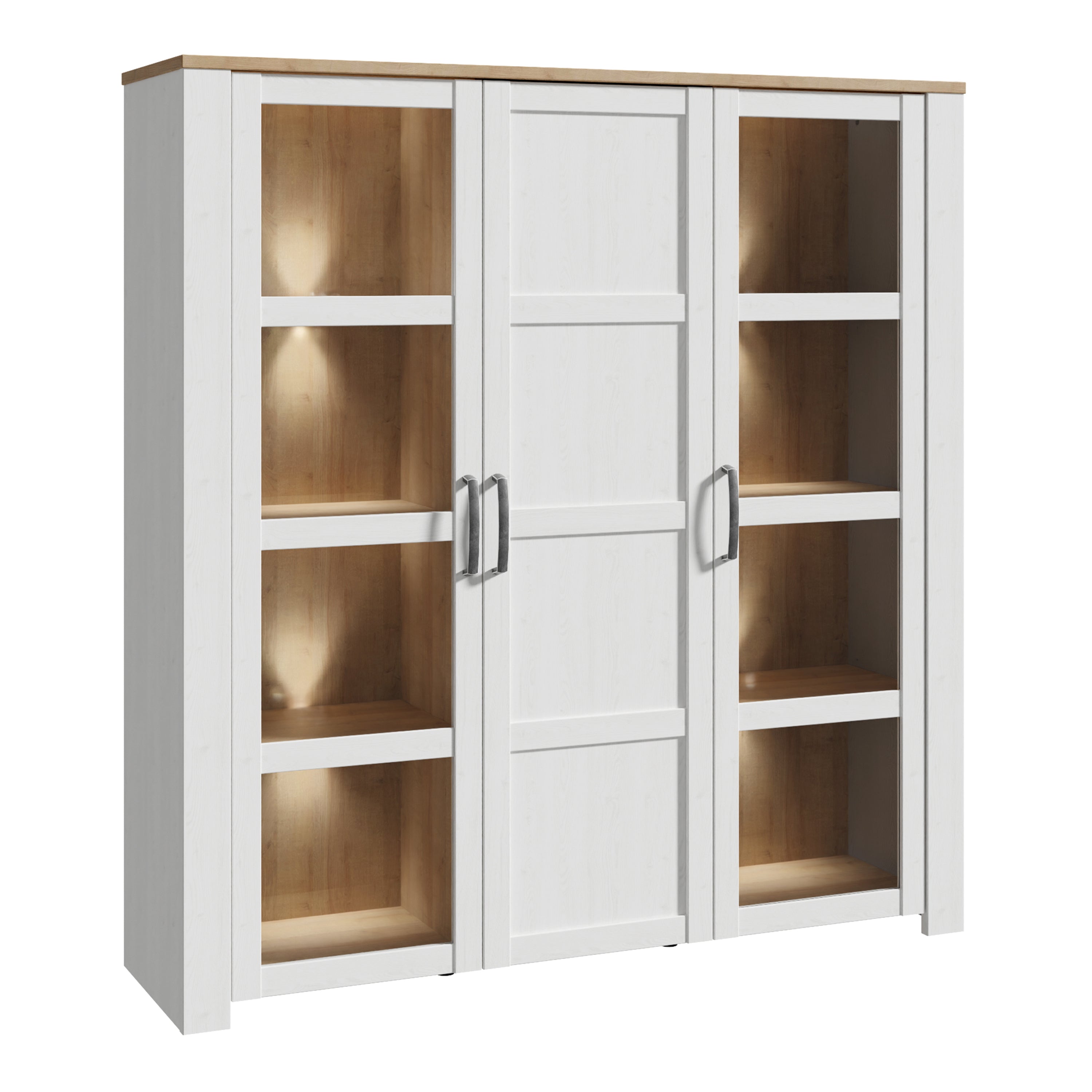 Bohol Large Display Cabinet inc. 4x LED Lights in Riviera Oak/White – FTG