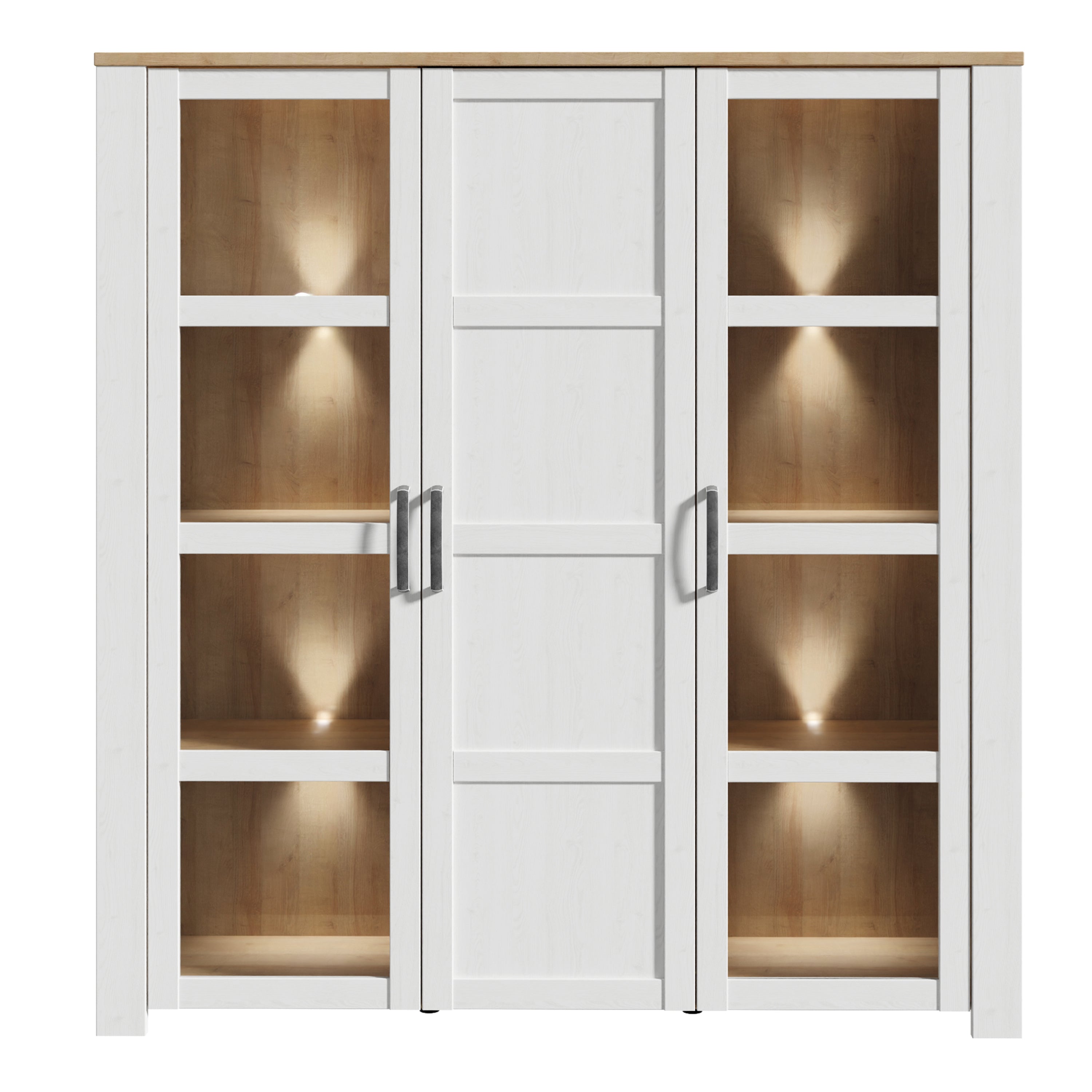 Bohol Large Display Cabinet inc. 4x LED Lights in Riviera Oak/White – FTG, view 2