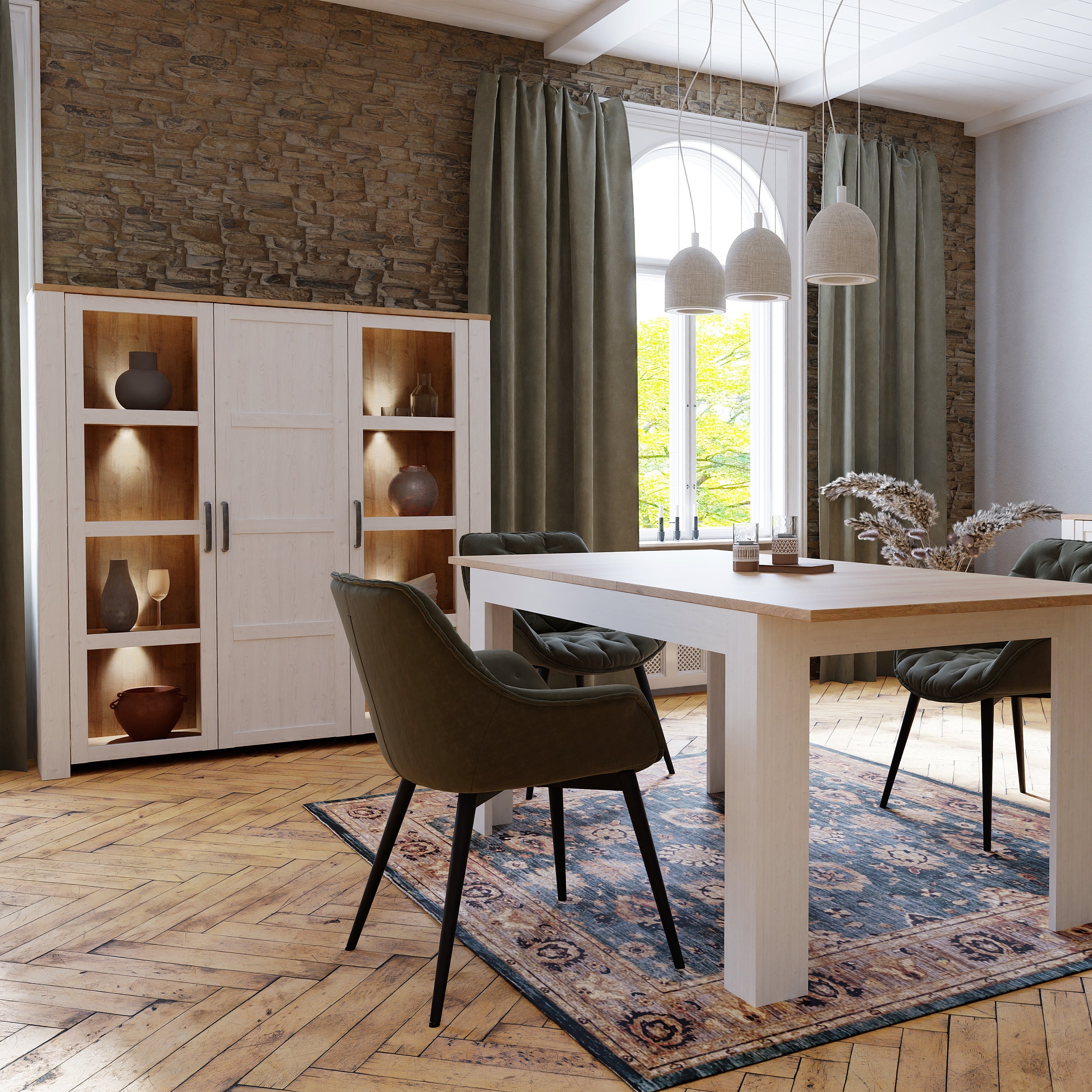 Bohol Large Display Cabinet inc. 4x LED Lights in Riviera Oak/White – FTG, view 4