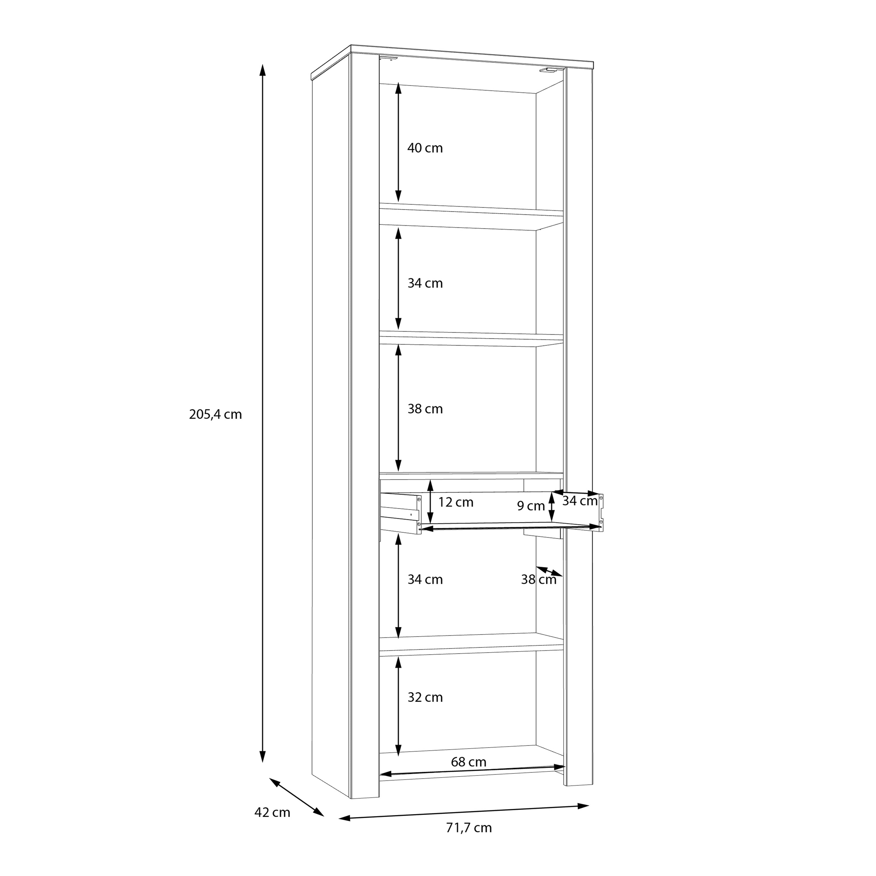 Bohol Narrow Display Cabinet inc. 2x LED Lights in Riviera Oak/Grey Oak – FTG, view 7
