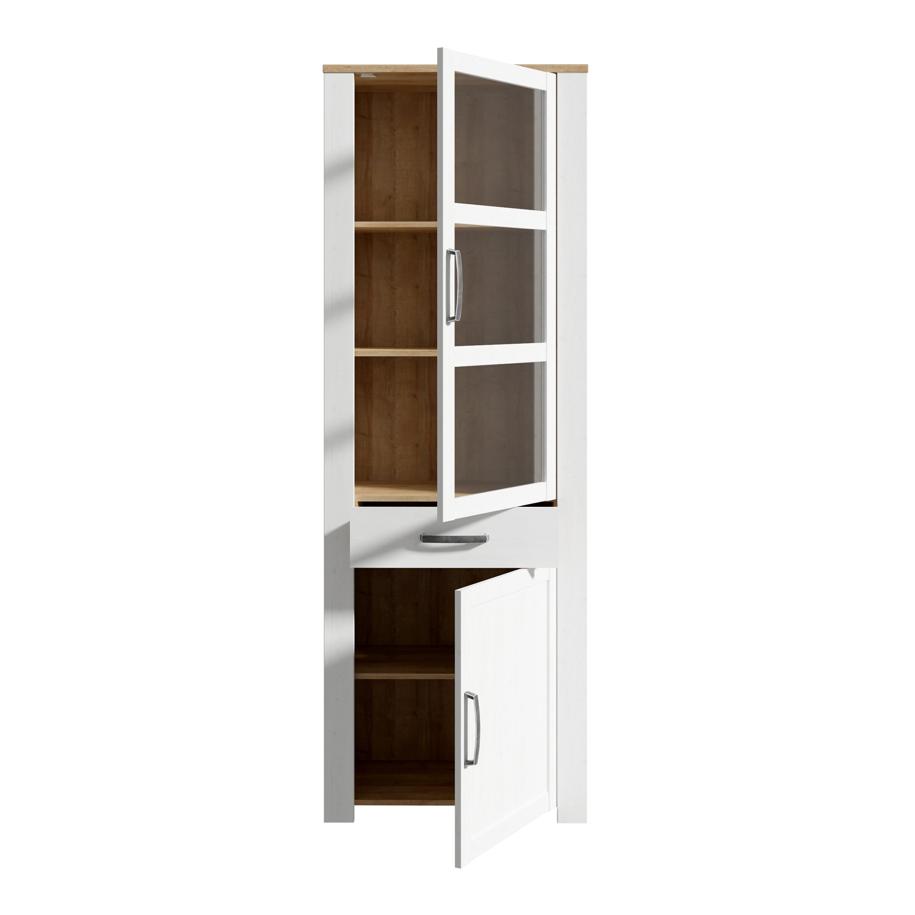 Bohol Narrow Display Cabinet inc. 2x LED Lights in Riviera Oak/White – FTG, view 3