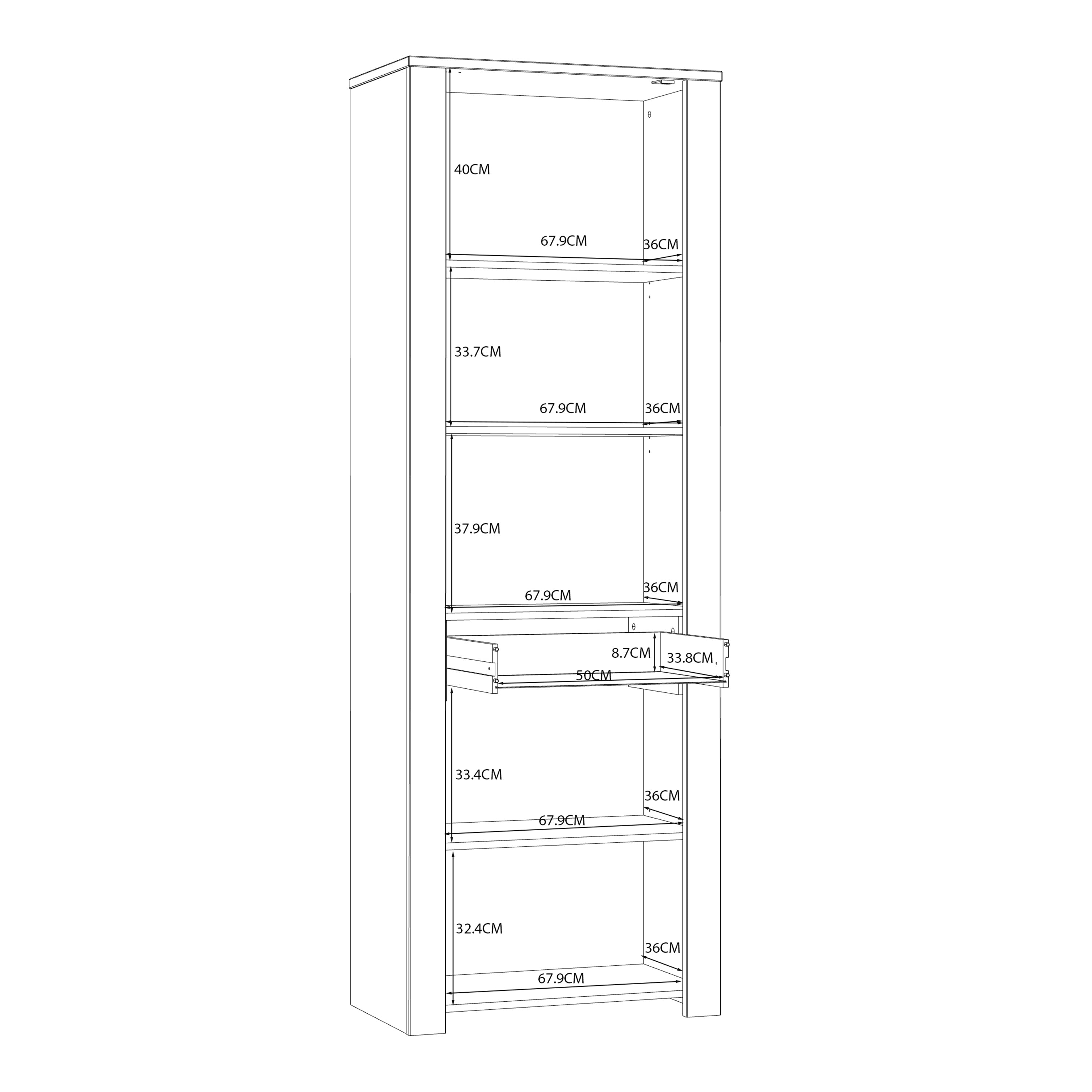 Bohol Narrow Display Cabinet inc. 2x LED Lights in Riviera Oak/White – FTG, view 8