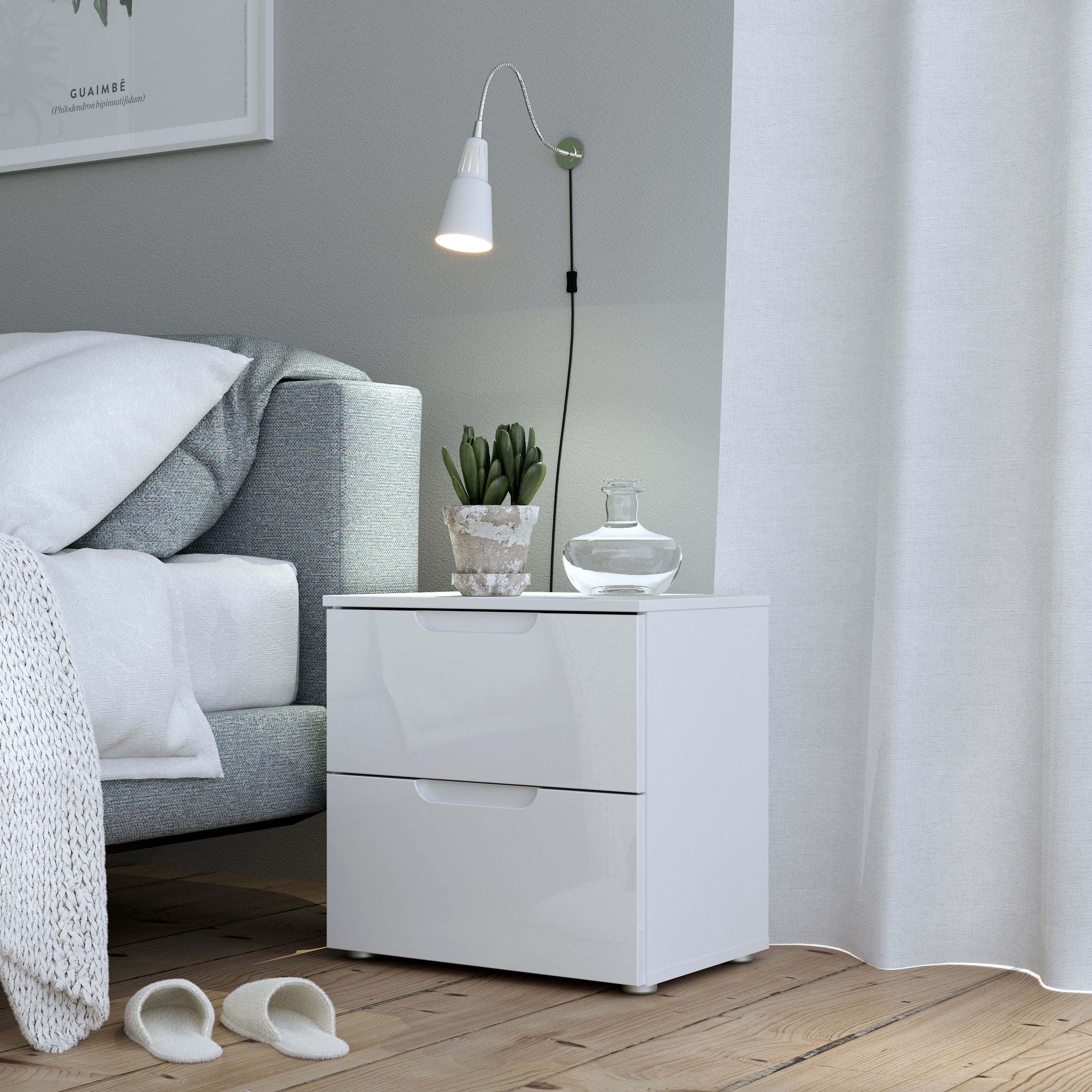 Sienna Bedside in White/White High Gloss – FTG, view 4