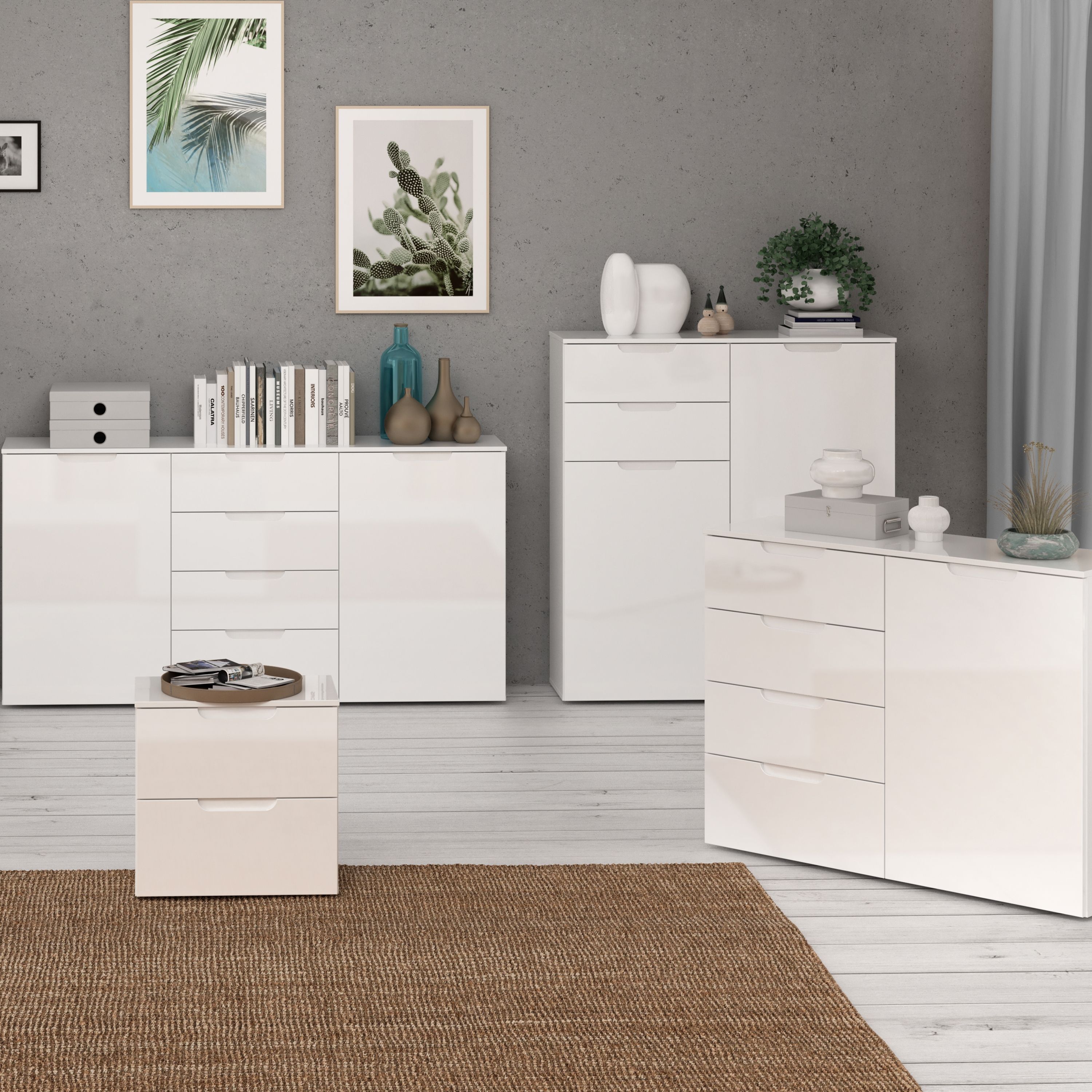 Sienna Bedside in White/White High Gloss – FTG, view 7