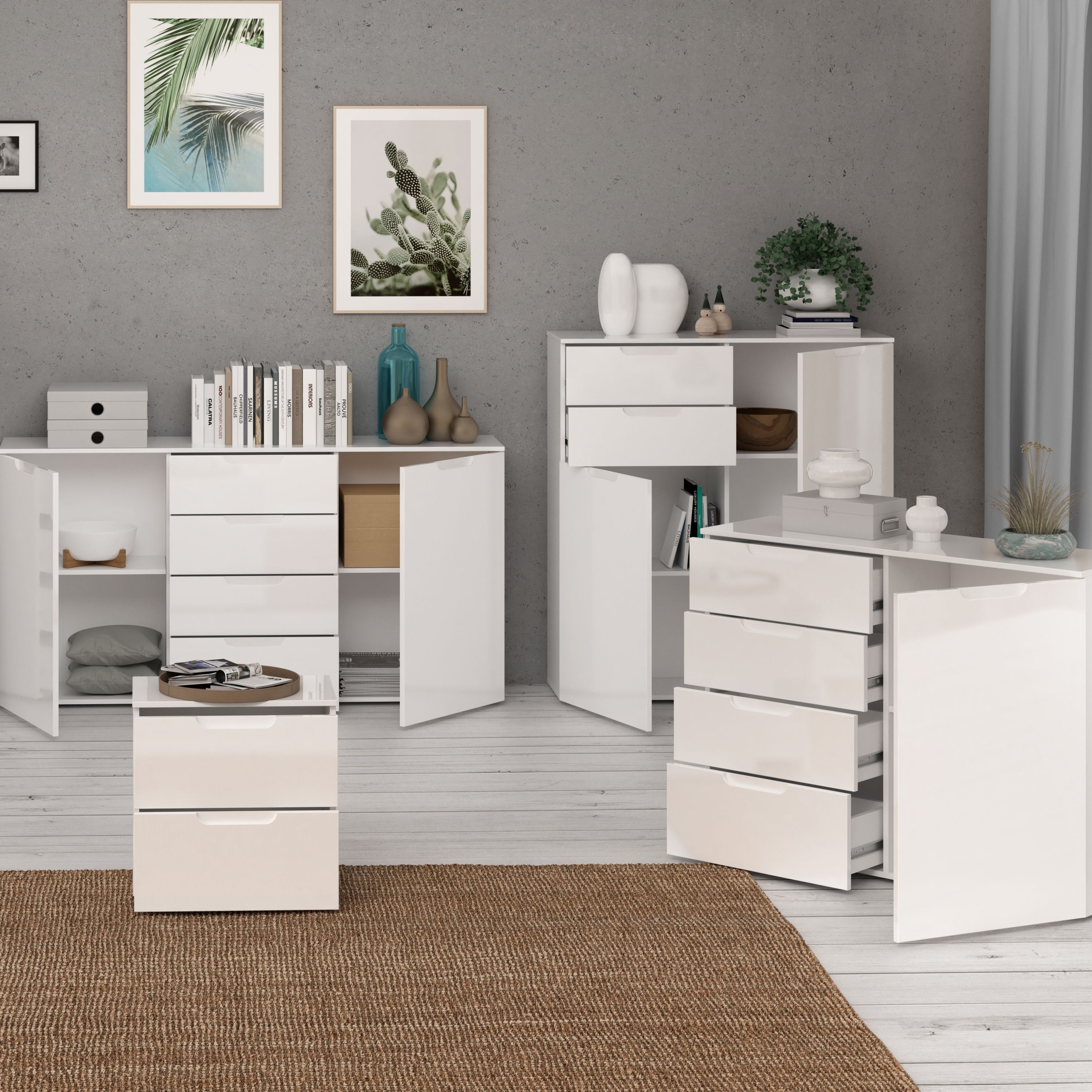 Sienna Bedside in White/White High Gloss – FTG, view 6