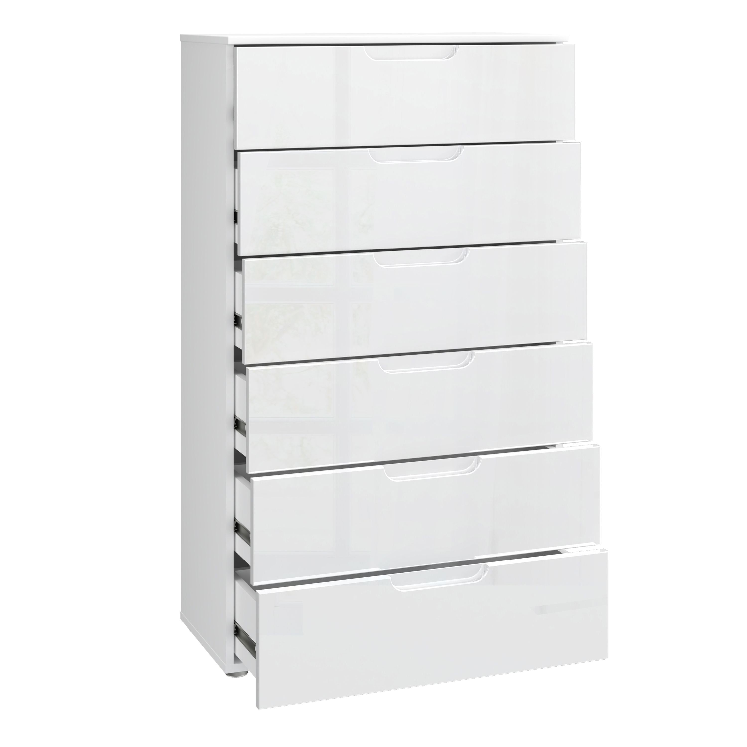 Sienna Chest of 6 Drawers in White/White High Gloss – FTG, view 2
