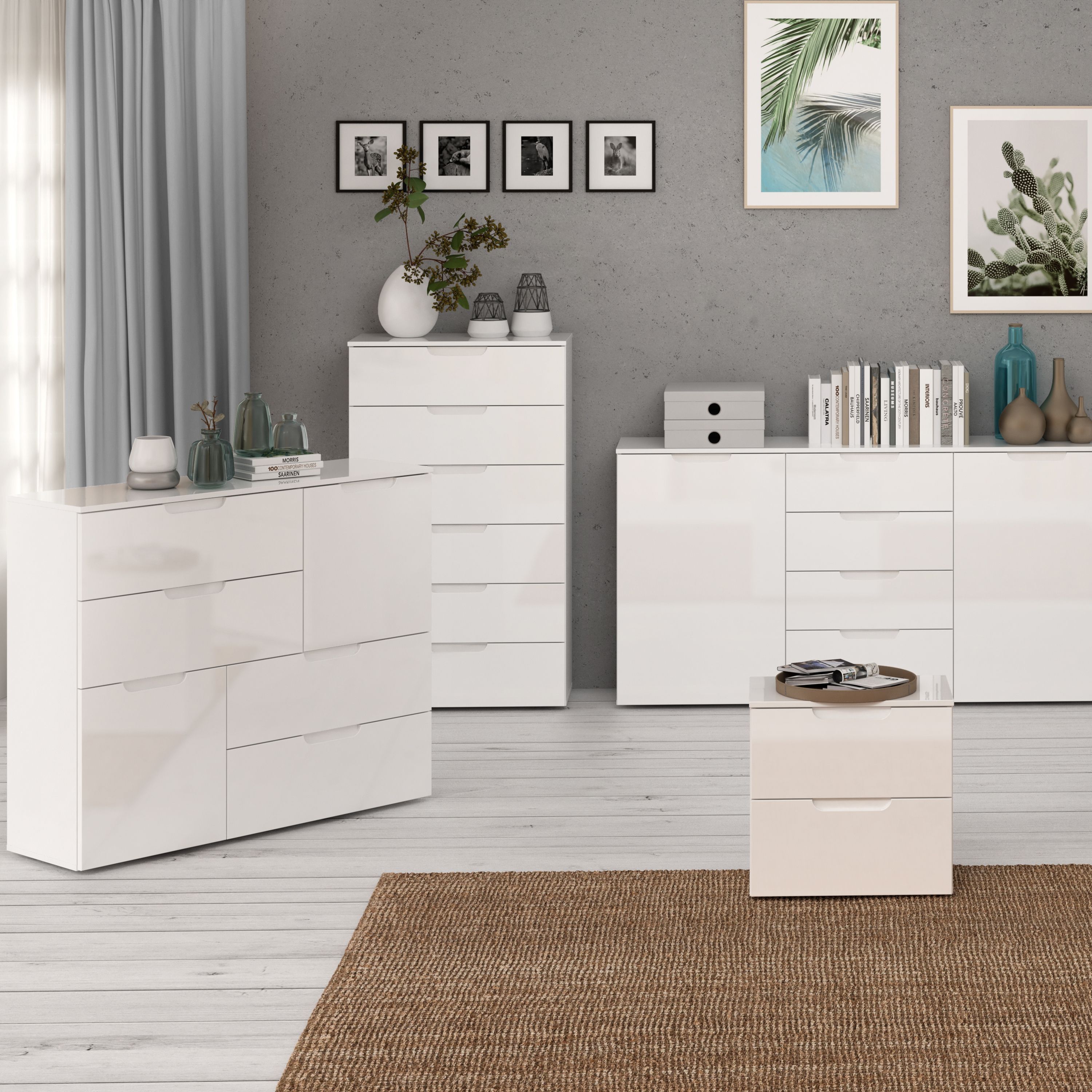 Sienna Chest of 6 Drawers in White/White High Gloss – FTG, view 6