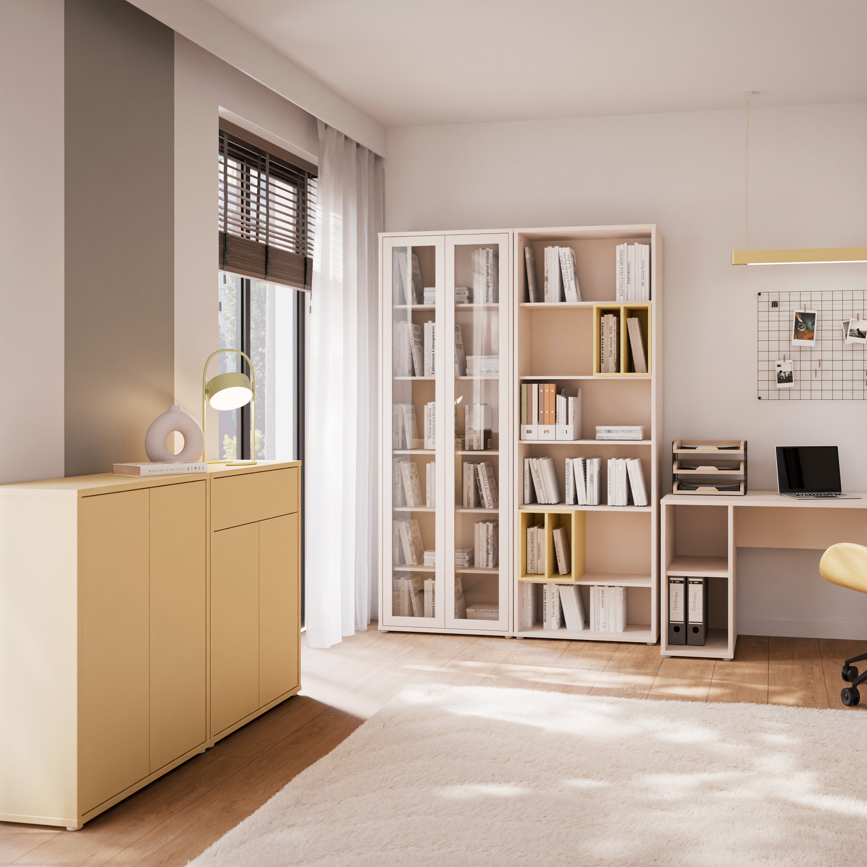 Alice Springs Compact Shoe Cabinet with 2 Doors Push-to-Open & 1 Drawer Push-to-Open in Butter Yellow