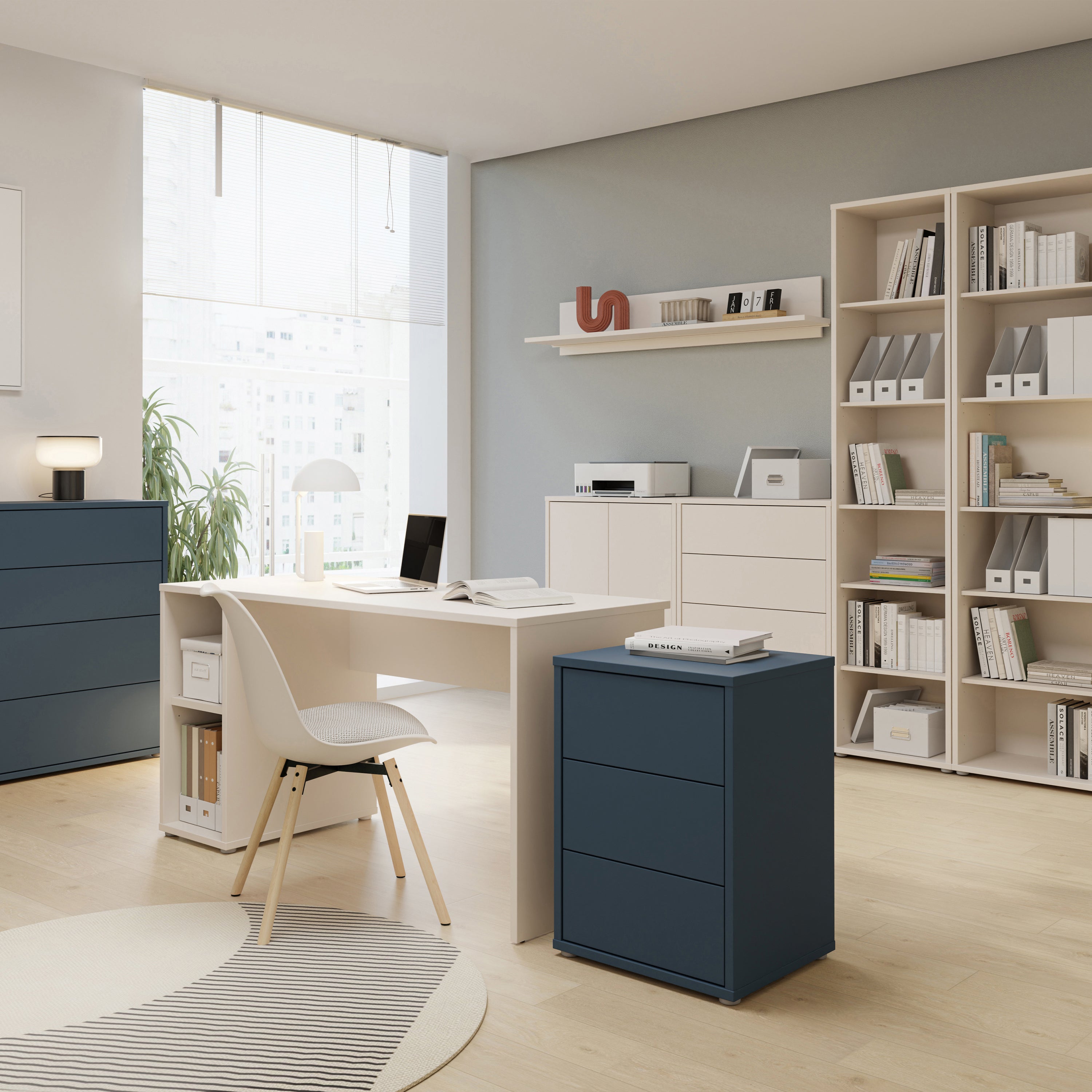 Alice Springs Bedside Cabinet with 3 Drawers Push-to-Open in Night Blue