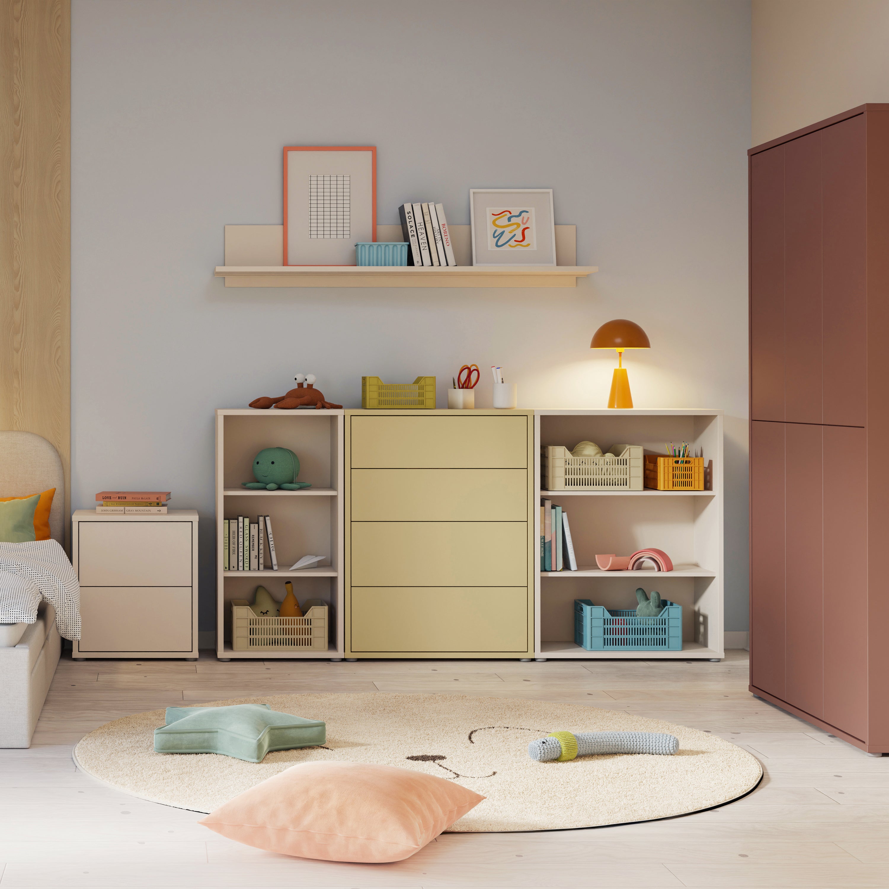 Alice Springs Low Wide Bookcase with Open Shelving in Sand