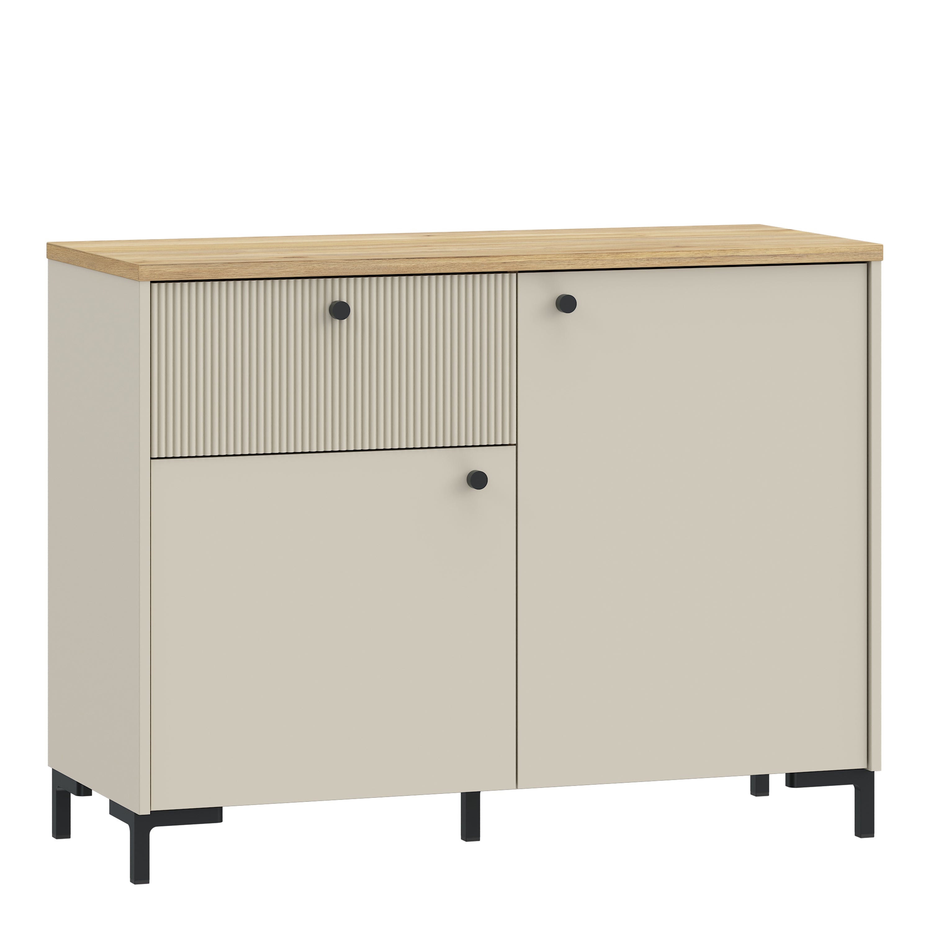 Bixbite Sideboard with Fluted Detail, Drawer & Cupboard in Mauvella Oak and Sand