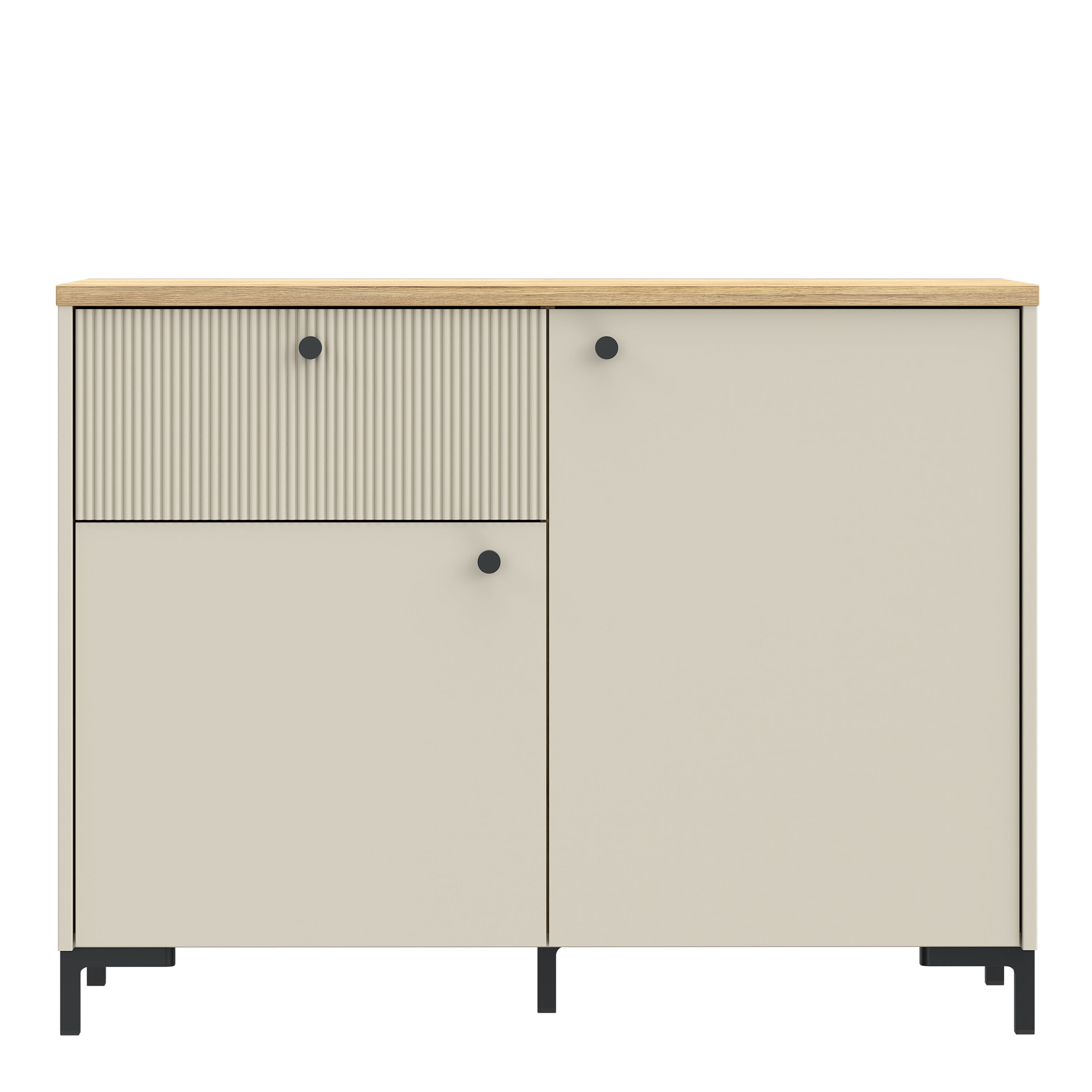 Bixbite Sideboard with Fluted Detail, Drawer & Cupboard in Mauvella Oak and Sand