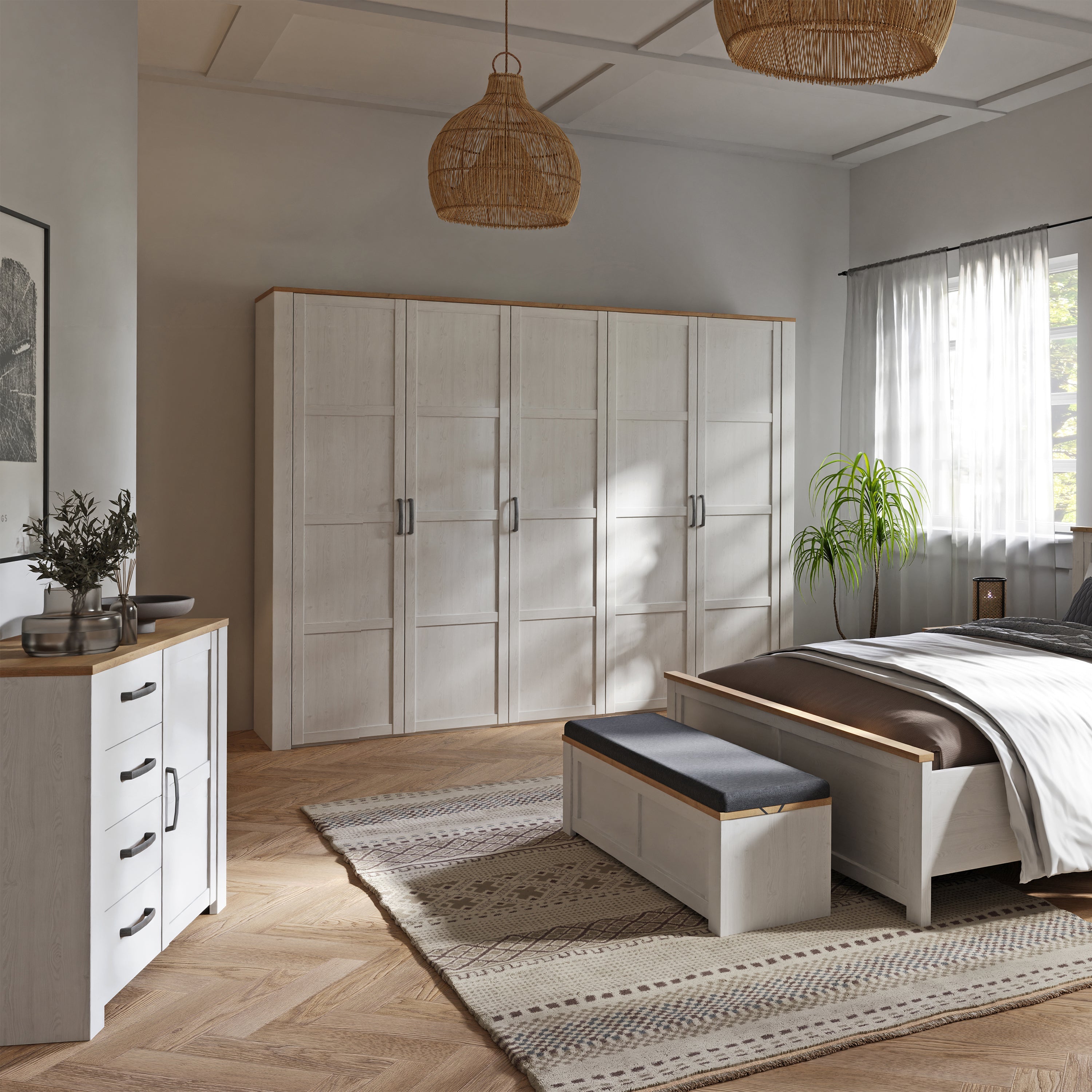 Bohol 1 Door 4 Drawer Chest in Riviera Oak/White – FTG, view 5
