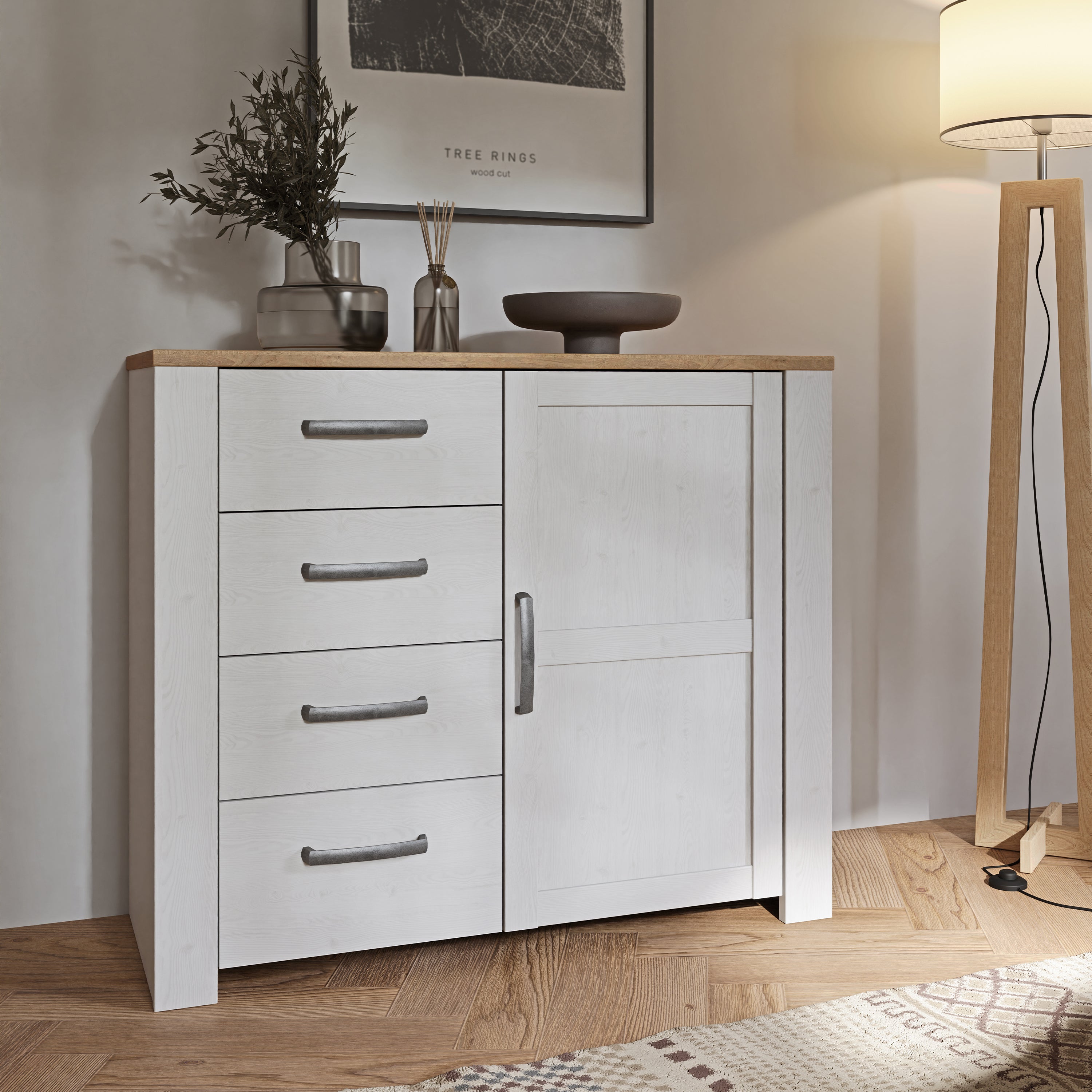 Bohol 1 Door 4 Drawer Chest in Riviera Oak/White – FTG, view 6