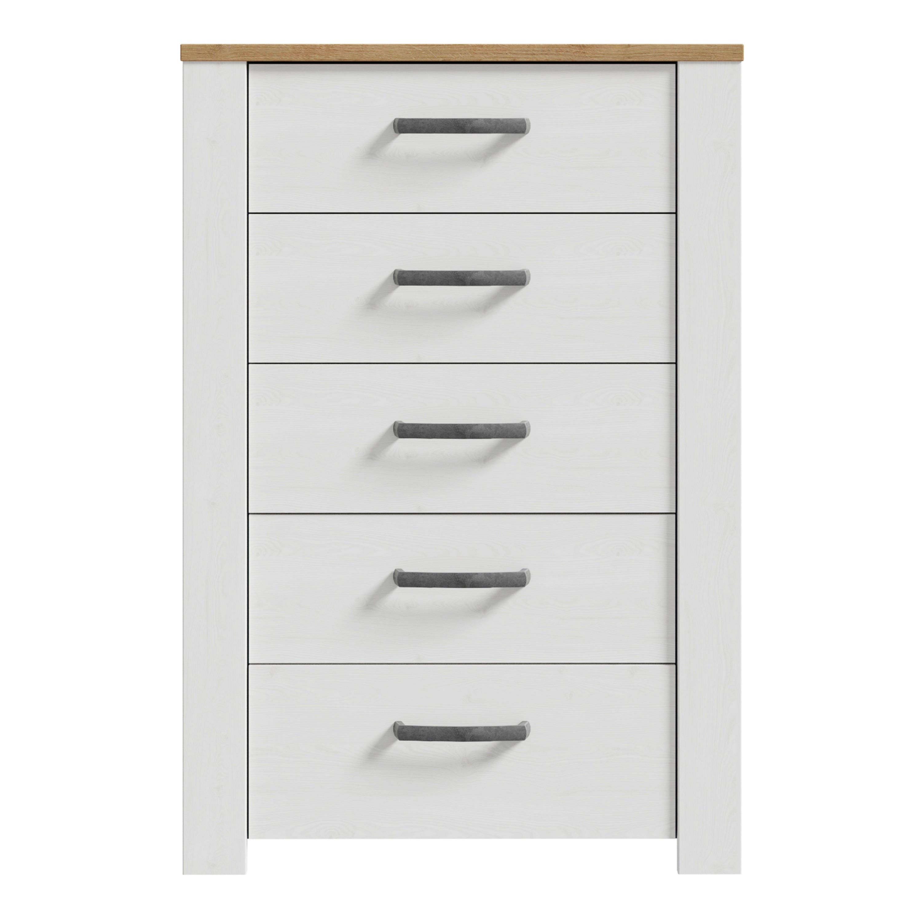 Bohol 5 Drawer Narrow Chest in Riviera Oak/White – FTG, view 2