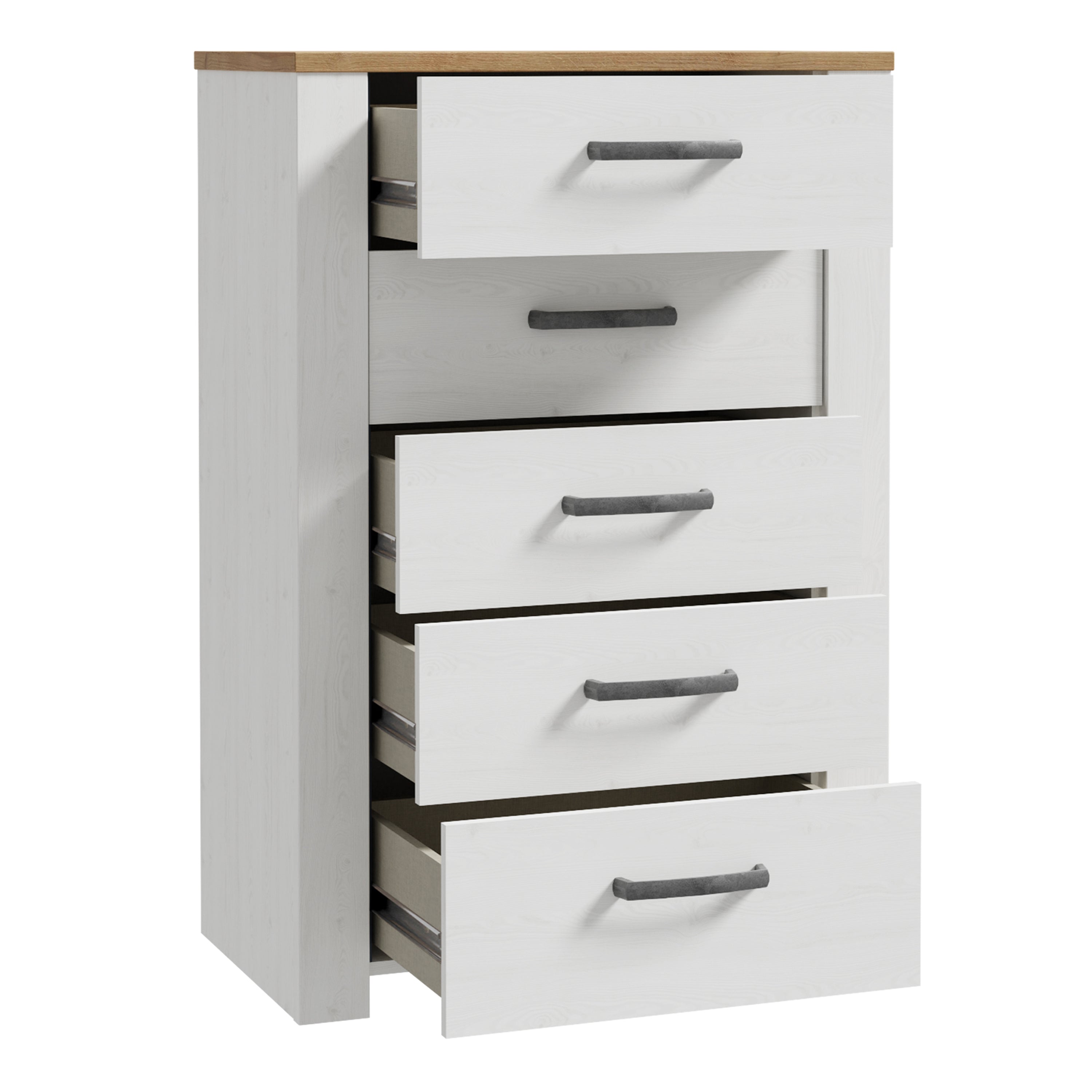 Bohol 5 Drawer Narrow Chest in Riviera Oak/White – FTG, view 3