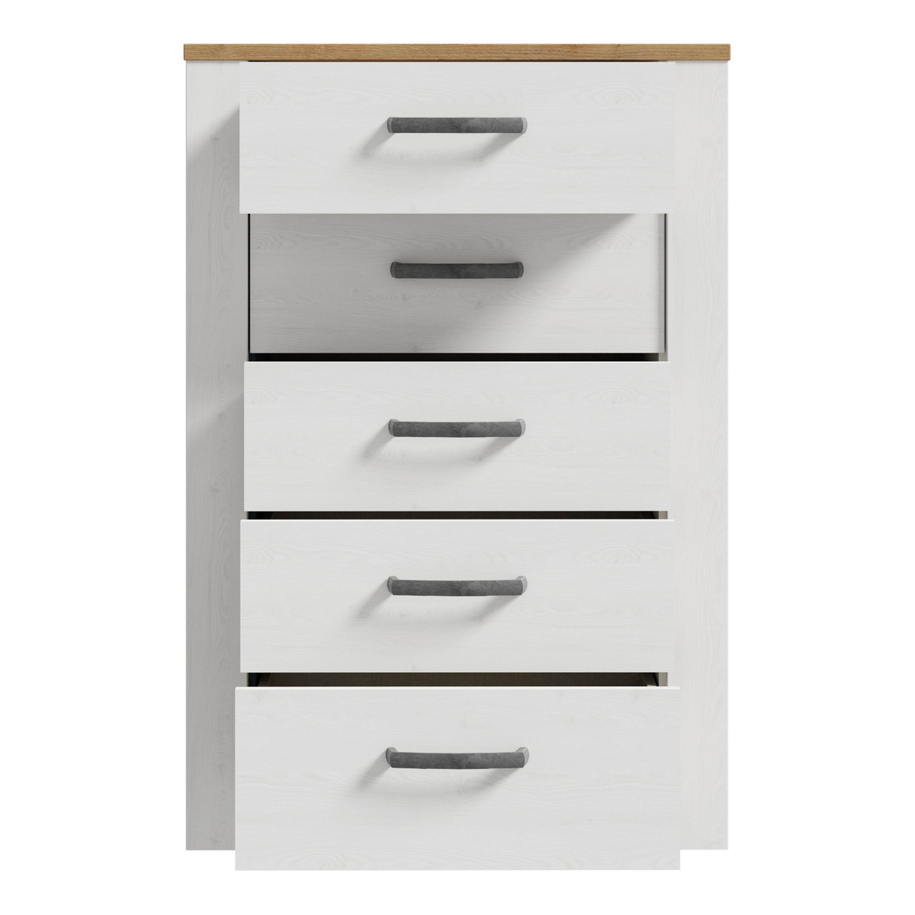 Bohol 5 Drawer Narrow Chest in Riviera Oak/White – FTG, view 4