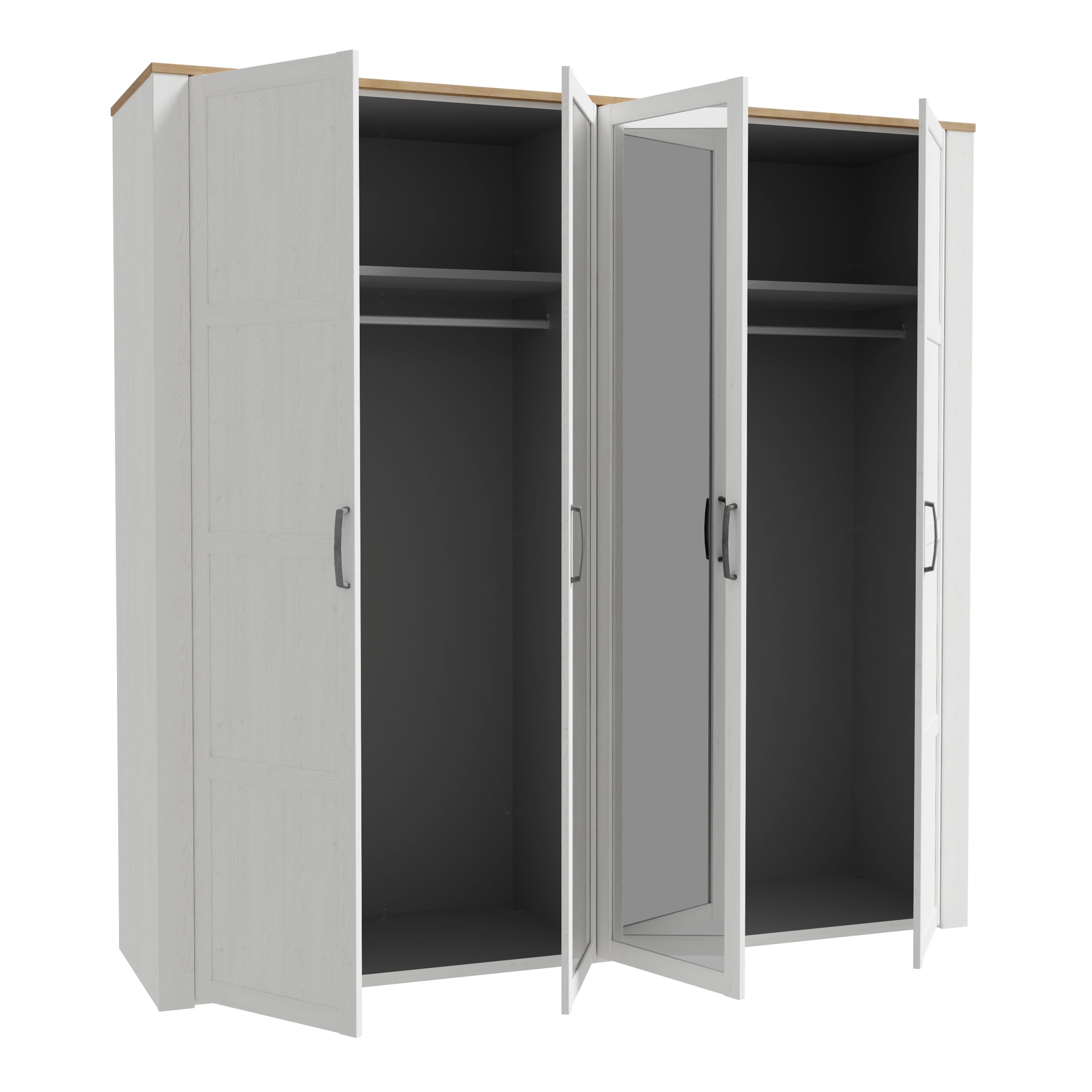 Bohol 2 Door 2 Mirrored Door Wardrobe in Riviera Oak/White – FTG, view 3